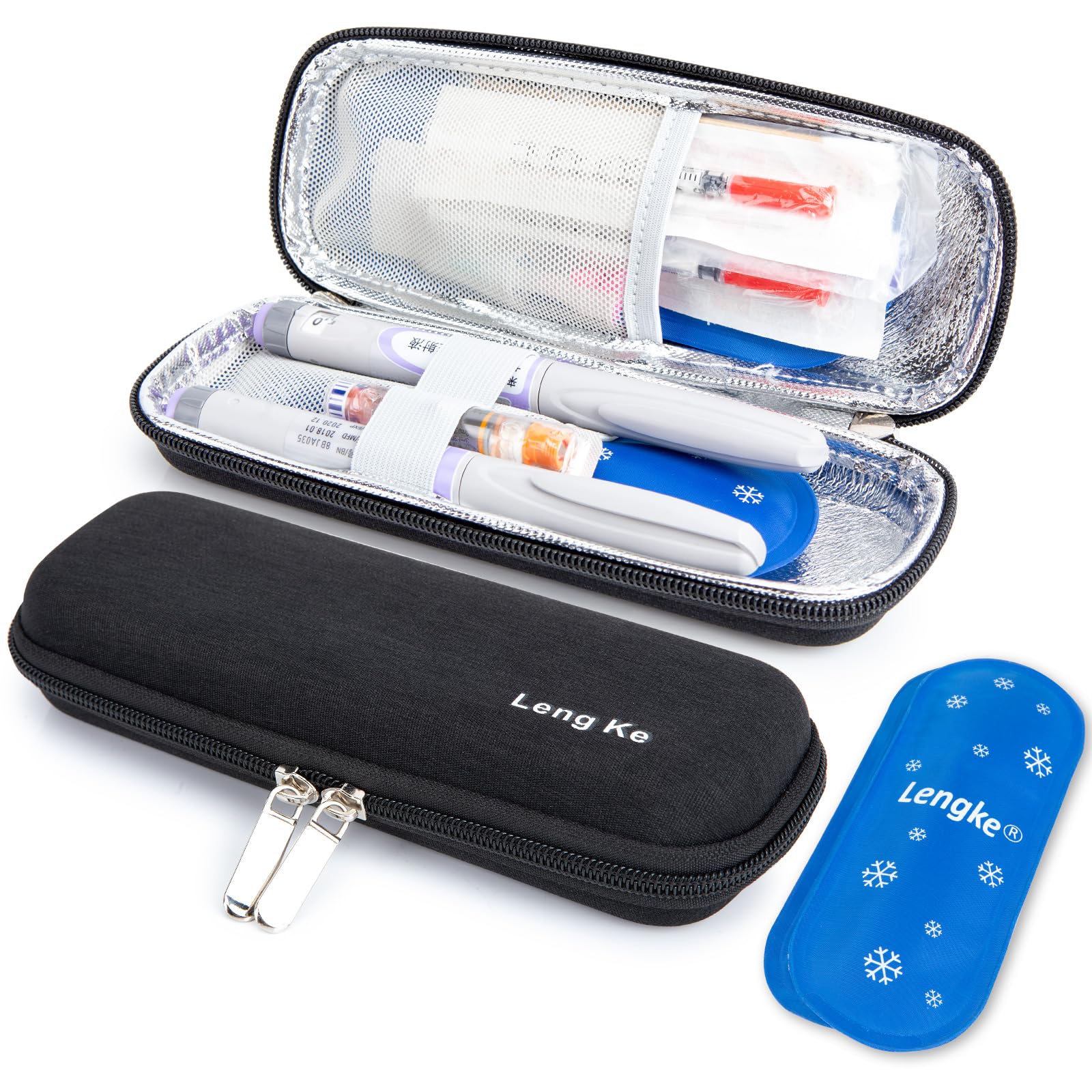 LengKe Insulin Cooler Travel Case - Upgraded EVA Insulin Travel Case with 2 TSA Approved Ice Packs, Portable Insulated Medicine 