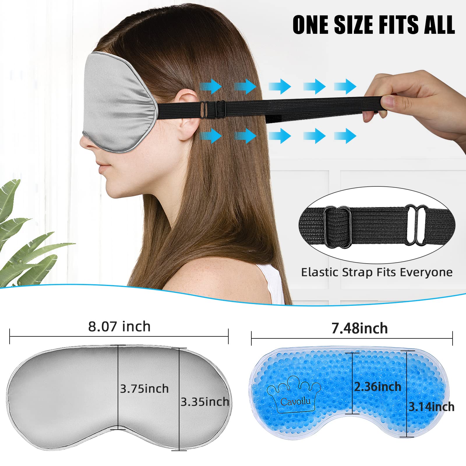 Cavoilu Sleep Mask w/ Cooling Gel Eye Mask, Silk Eye Mask for Sleeping, Hot & Cold Eye Masks, Blindfold Eye Cover Sleeping Mask