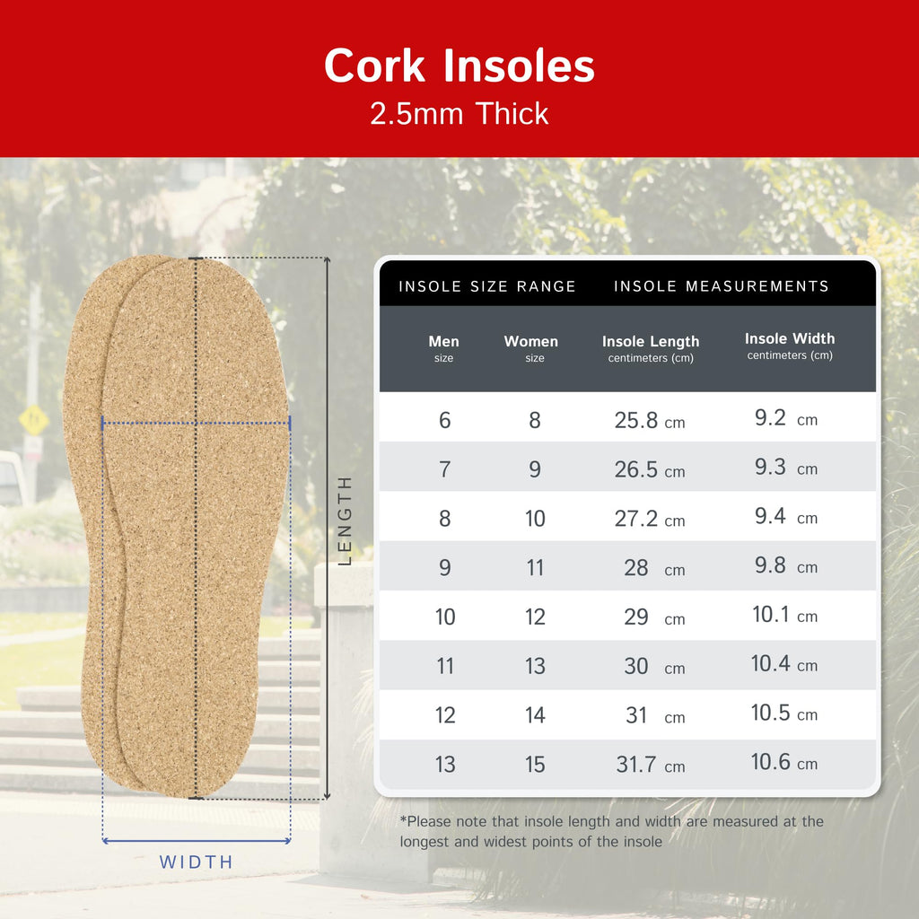 The Felt Store Cork Insoles for Men and Women - 2.5mm Thick, 2 Pair