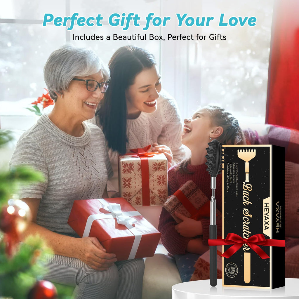 Telescoping Back Scratcher with 3Pcs Detachable Head, Valentines Day Birthday Gifts for Men Women Dad Who Have Everything, Whit