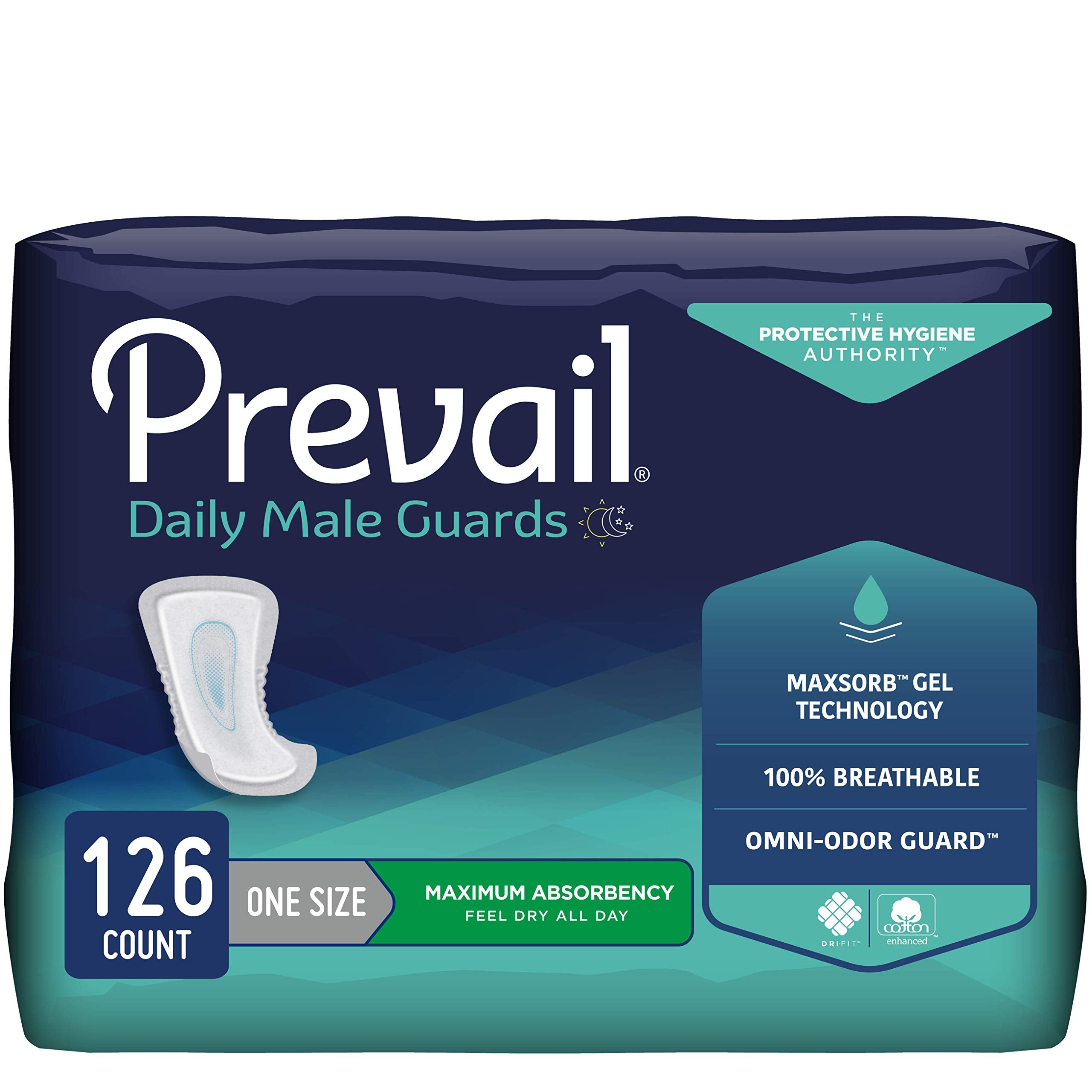 Prevail Proven - Male Incontinence Guards - Bladder Leak Guards - Maximum Absorbency - 126 Count (9 packs of 14)