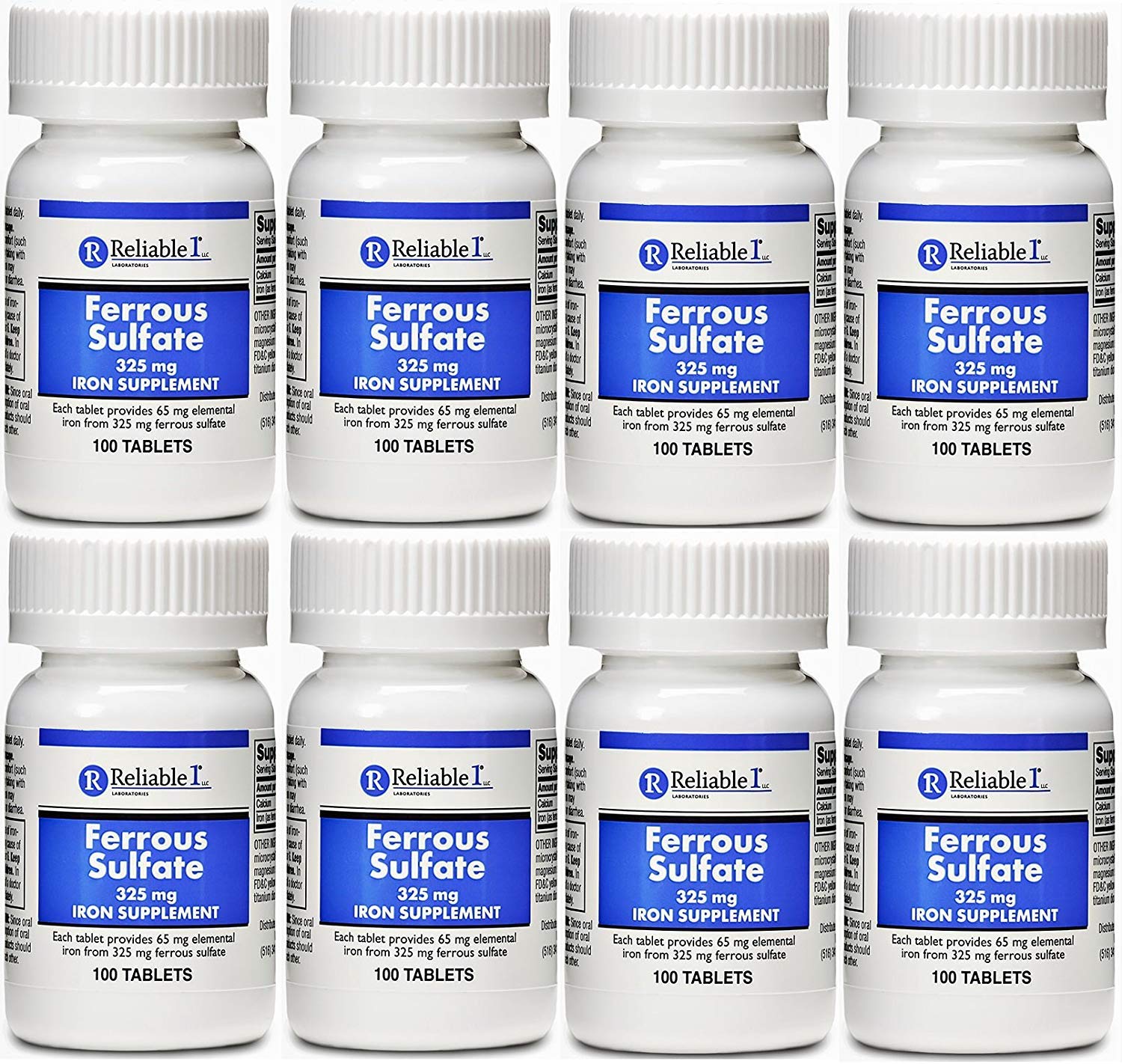 Ferrous Sulfate Iron 325 mg Generic for Feosol 100 Tablets PACK of 8