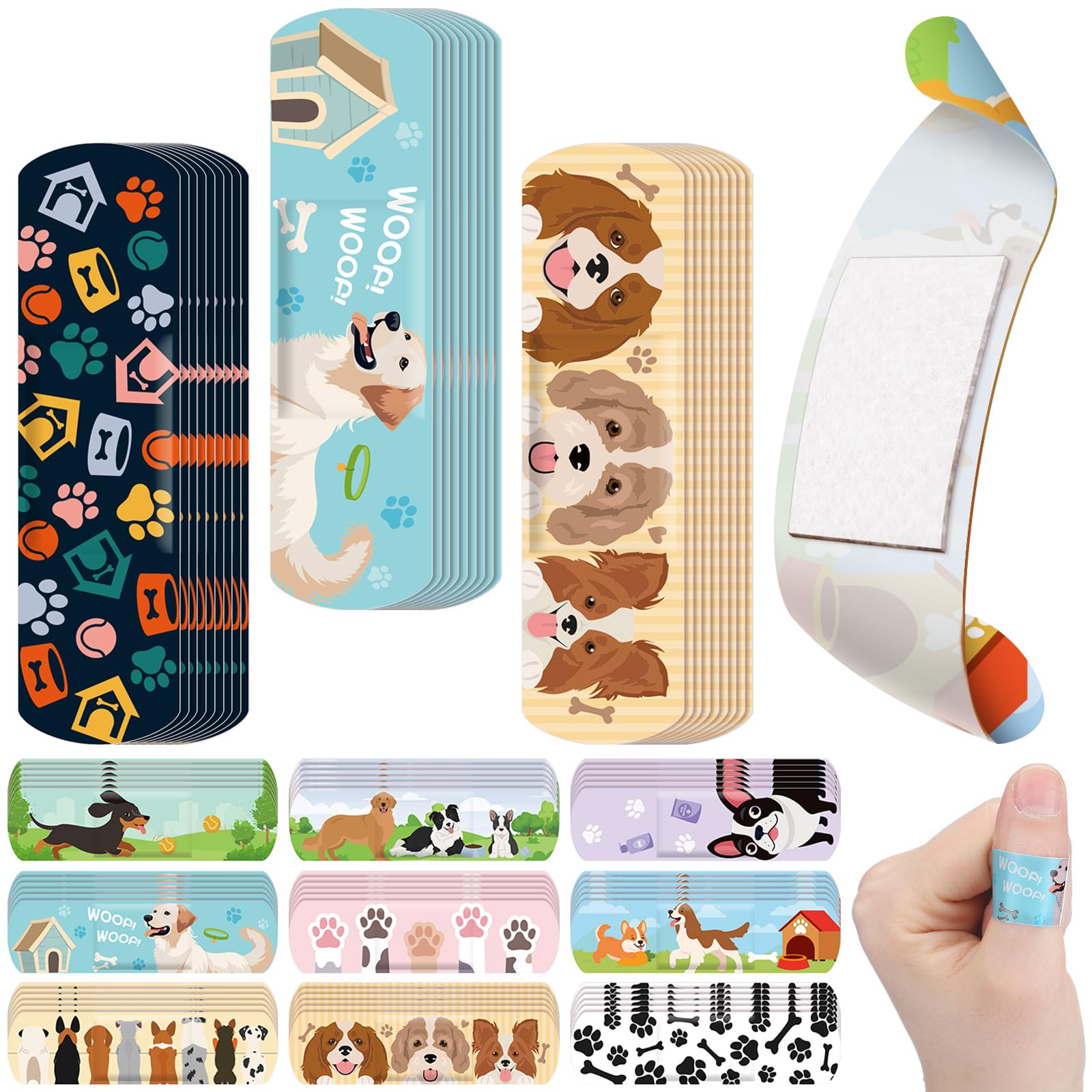 Panelee 120 Pcs Dog Bandages for Kids Farm Animals Bandages Cute Waterproof Animals Bandages Puppy Pig Chicken Cartoon Bandages 