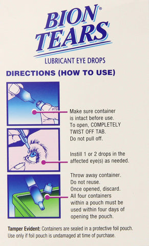 Bion Tears Lubricant Eye Drops-0.015 oz, 28 ct Single Use Vials, 2 pk
