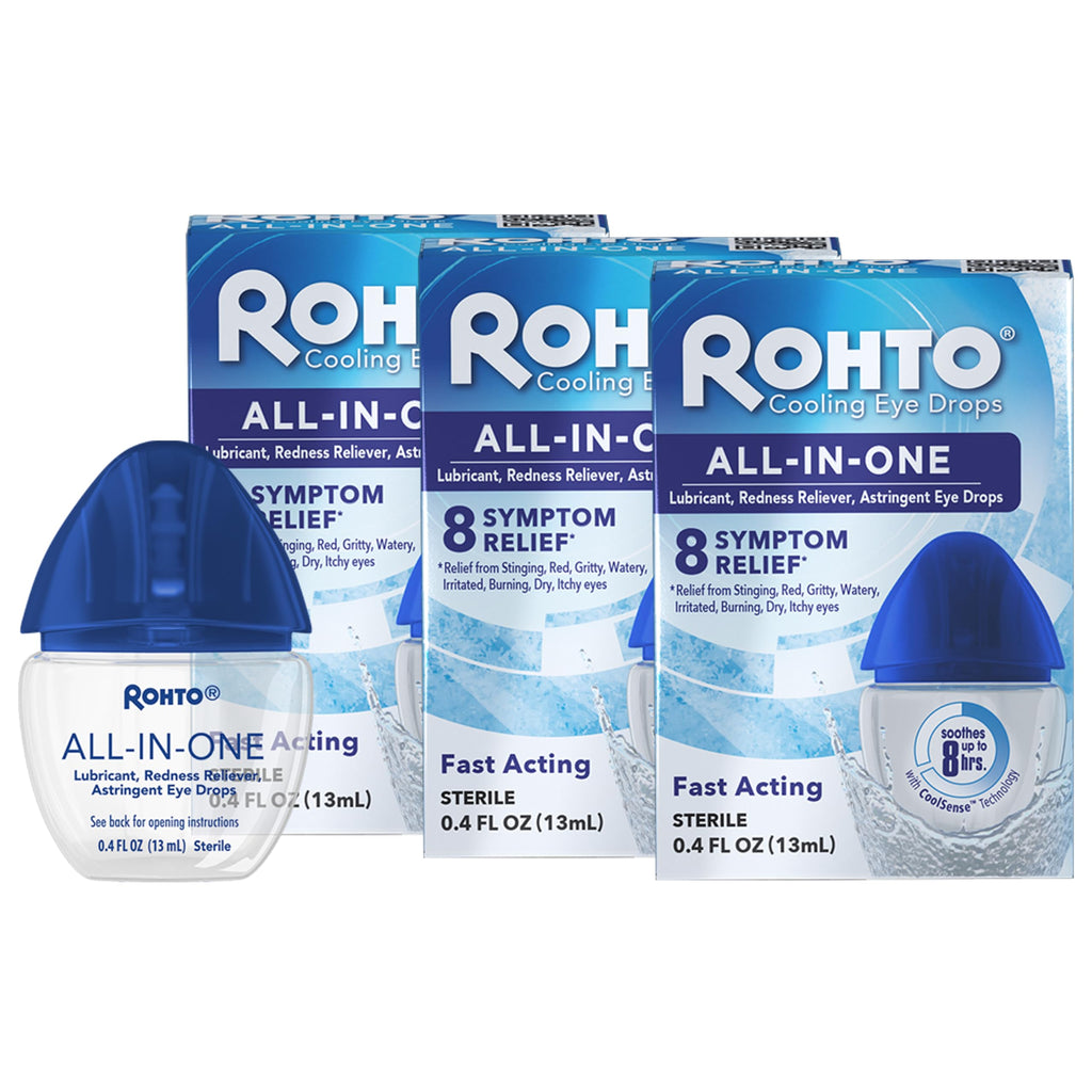 Rohto All-in-One Multi-Symptom Cooling Eye Drops, All-in-One Astringent, Lubricant & Redness Reliever Eye Drops for Irritated, D
