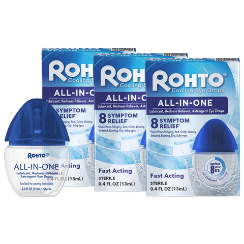 Rohto All-in-One Multi-Symptom Cooling Eye Drops, All-in-One Astringent, Lubricant & Redness Reliever Eye Drops for Irritated, D