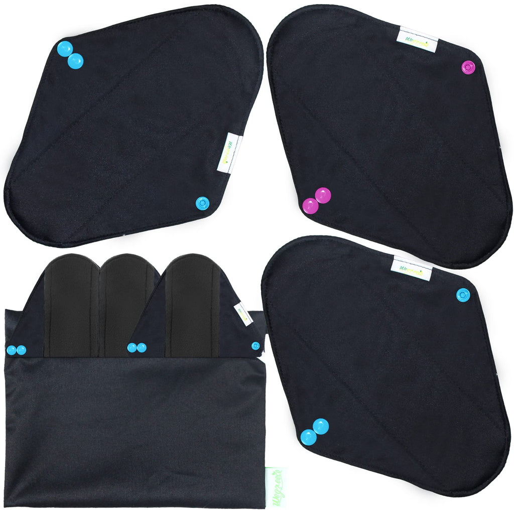 wegreeco Charcoal Reusable Menstrual Pads - Reusable Sanitary Pads | Reusable Panty Liners | Soft Cloth Menstrual Pads - 6 Pack 