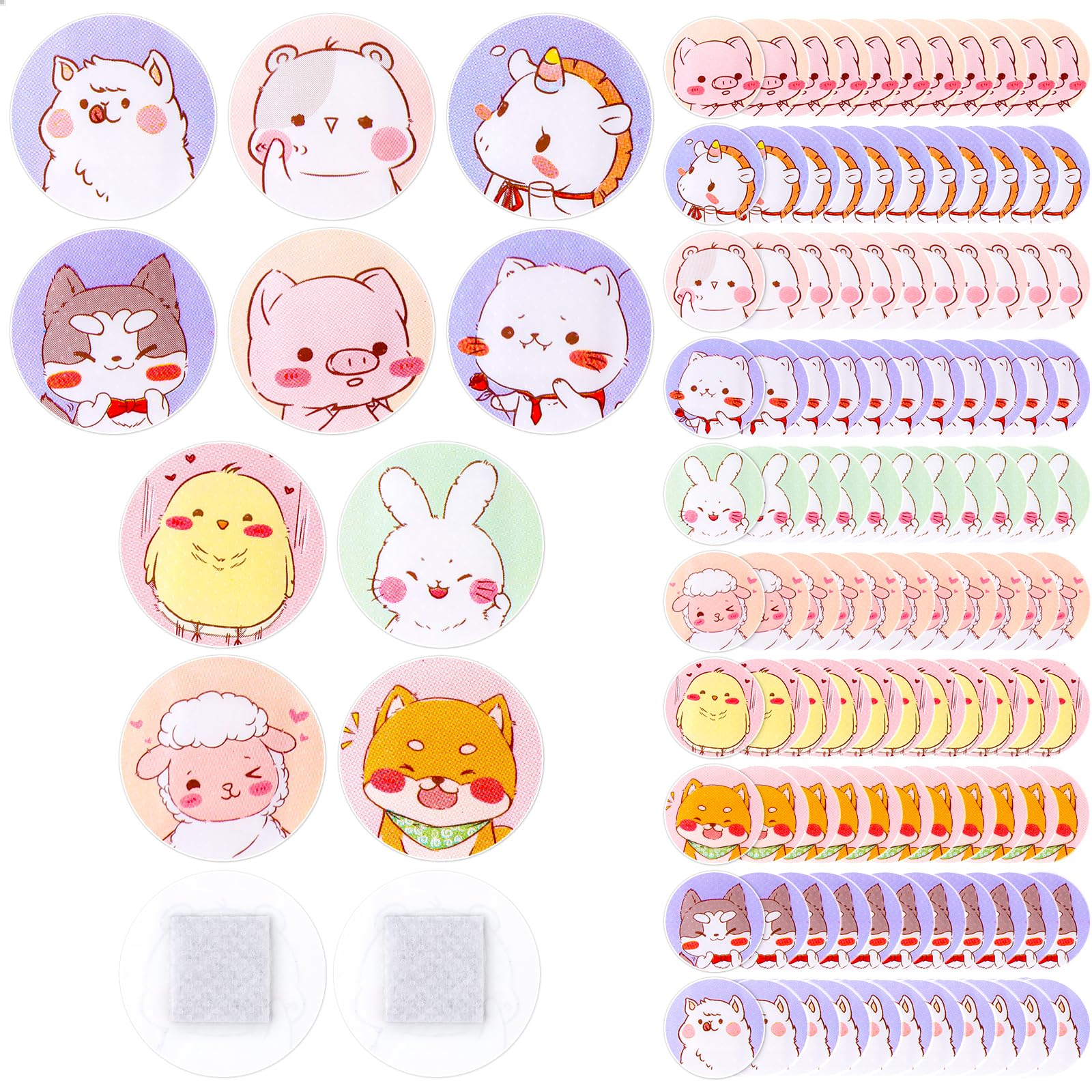 120Pcs Kids Bandages 10 Styles Cute Cartoon Bandaids Variety Pack,0.9In Round Vaccination Bandage Adhesive Dot Flexible Fabric K