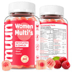 Muun Women's Multivitamin Gummy 60 Ct, Methylated B-Complex, Beauty & Energy - Sugar Free, Low Iron, Folate, Biotin, Inositol, V