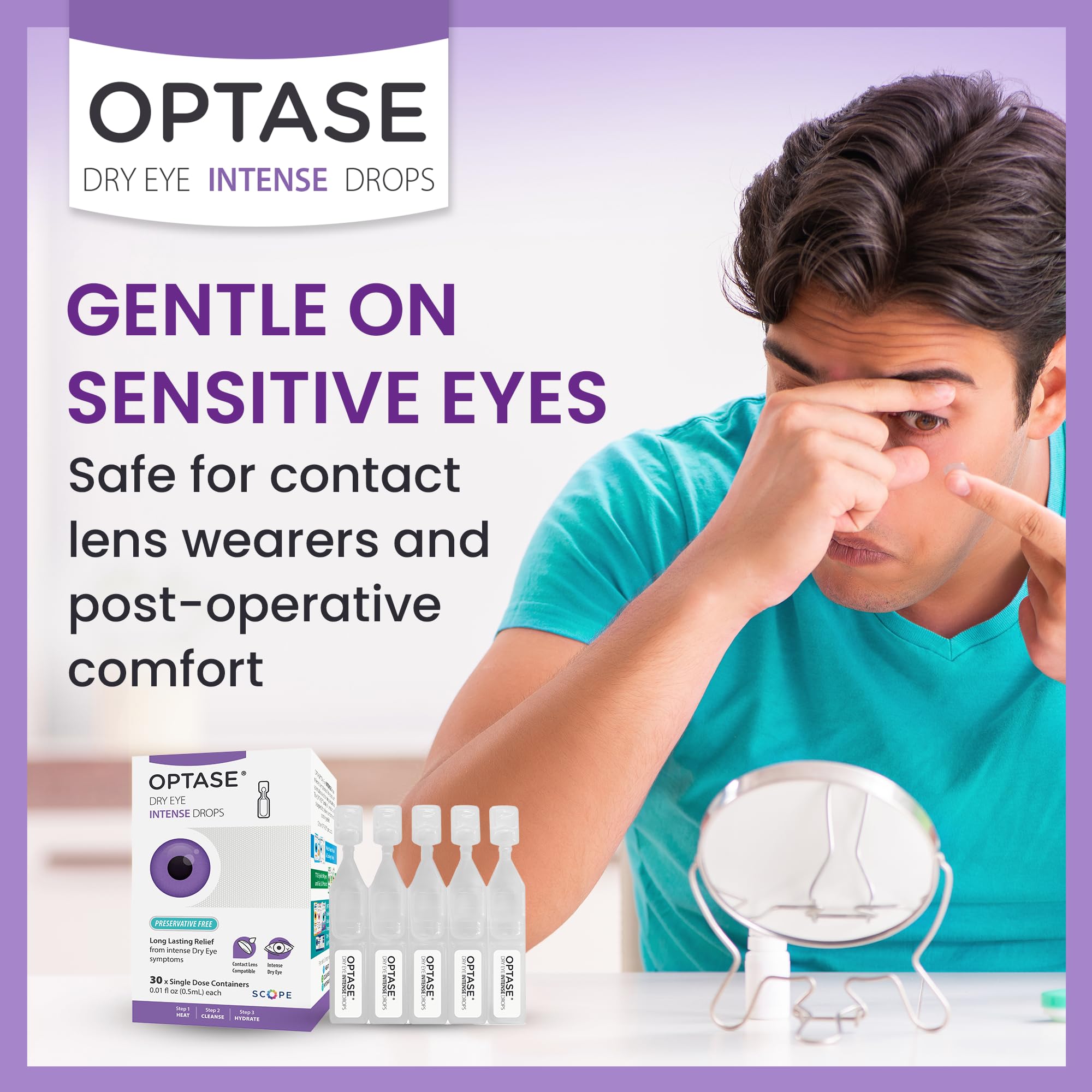 Optase Dry Eye Intense Drops, Single Dose - Preservative Free Eye Drops for Long Lasting Relief - Artificial Tears to Relieve Se