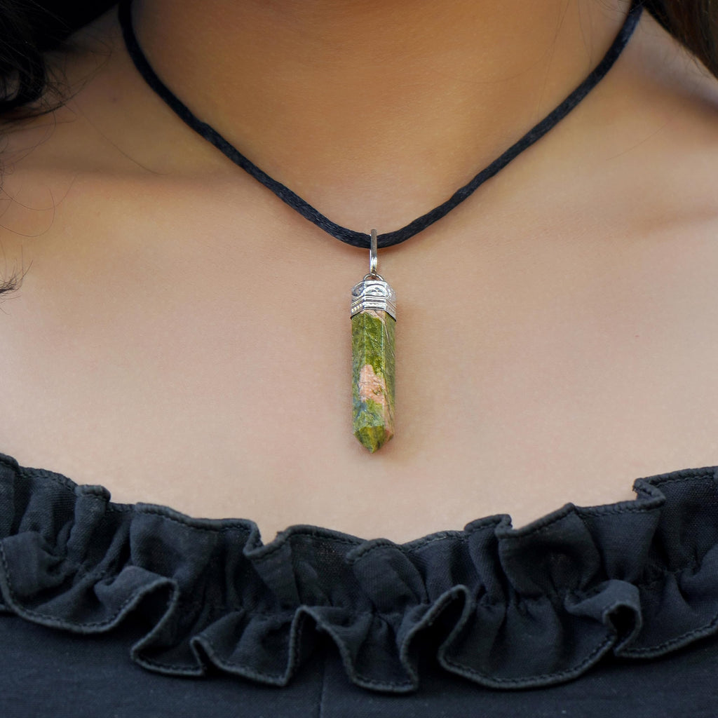 Sugandha Wellness Raw Unakite Healing Crystal Necklace - Vision & Harmony. Balance, Grounding & Growth. Luck & Prosperity. Jewel