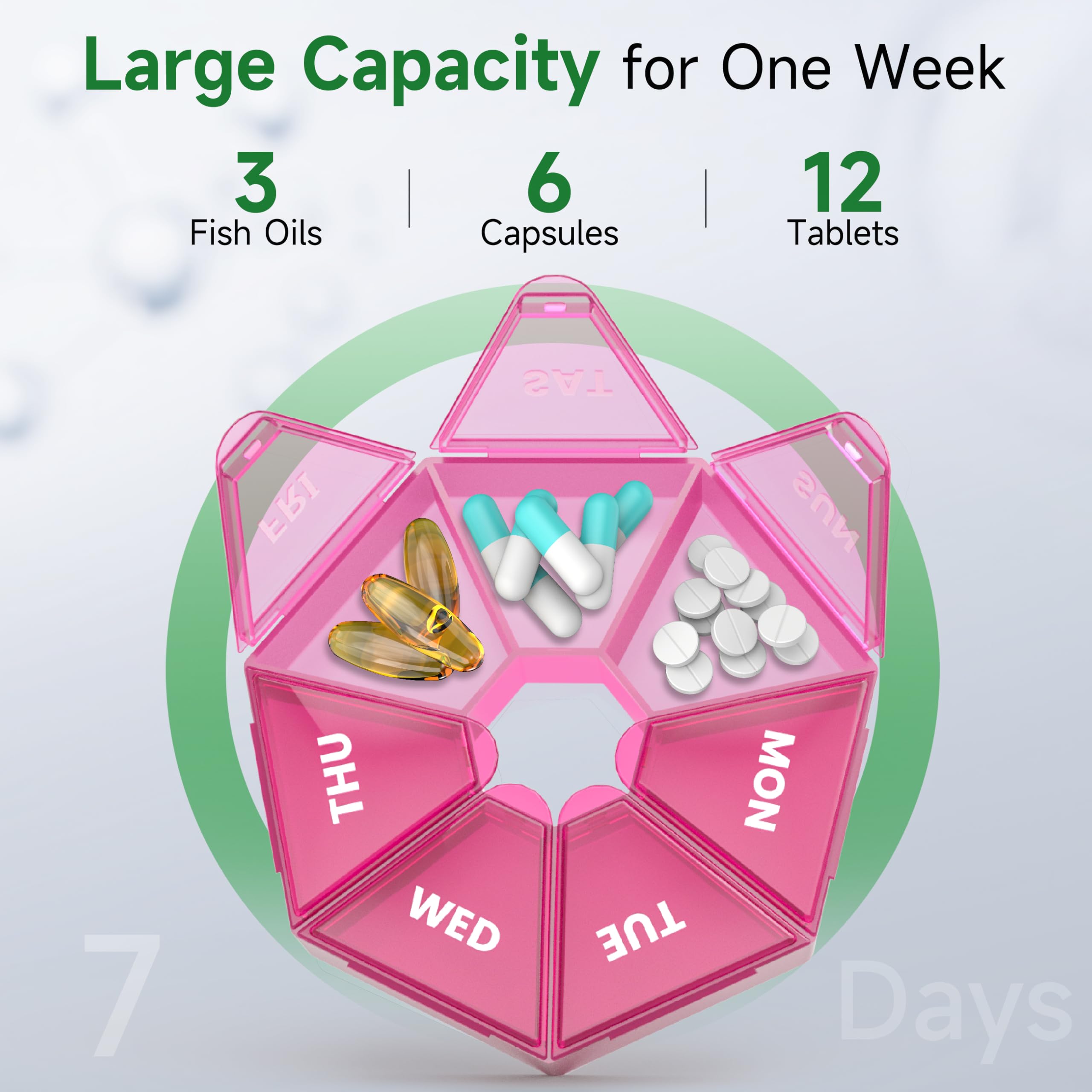 Weekly Pill Organizer, 2 Pack Portable Pill Box Medicine case 6 Colors (Seven Day) New Edition for Vitamin/Fish Oil/Pills/Supple