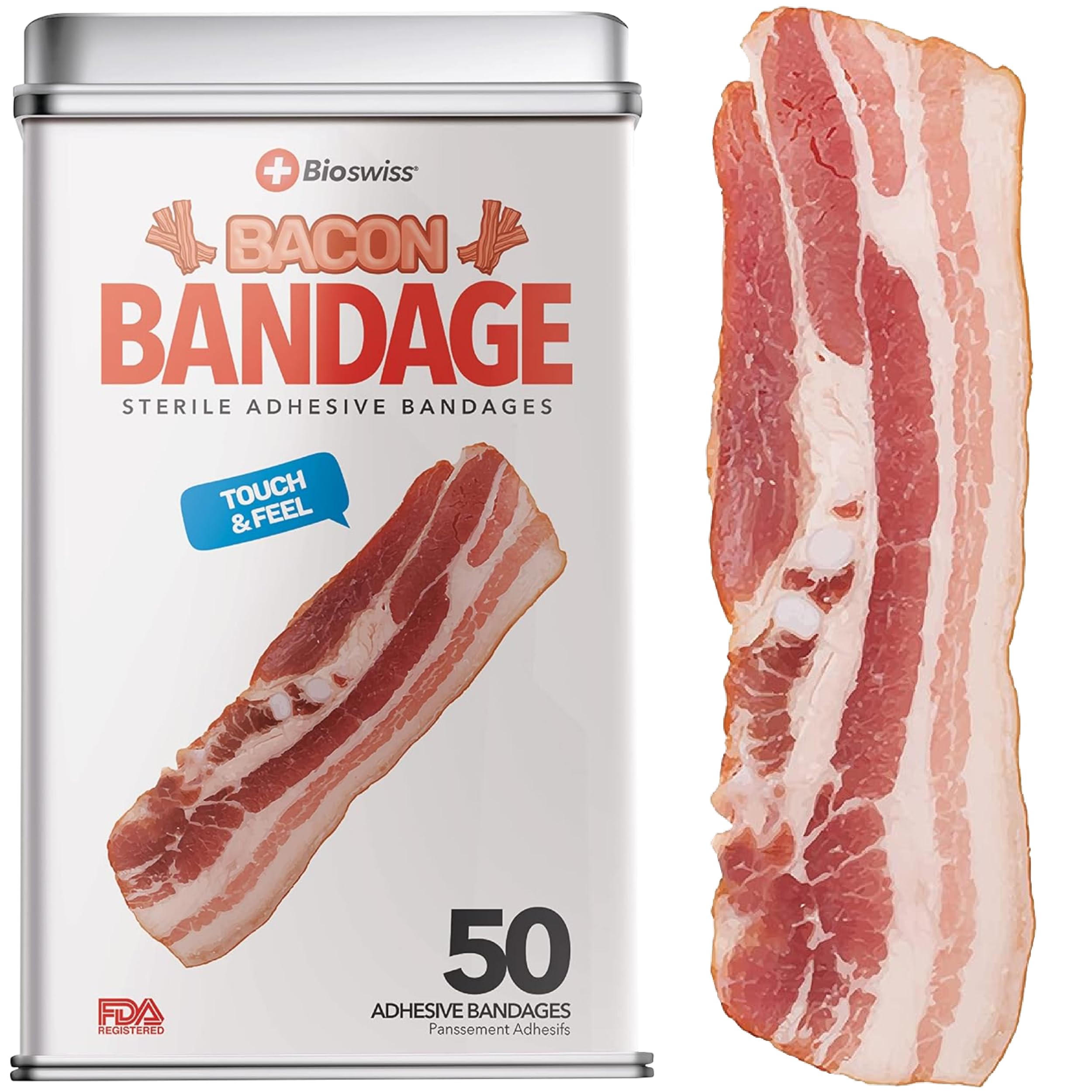 BioSwiss Bandages, Bacon Shaped Self Adhesive Bandage Set, Latex Free, Sterile Wound Care, 50 Count