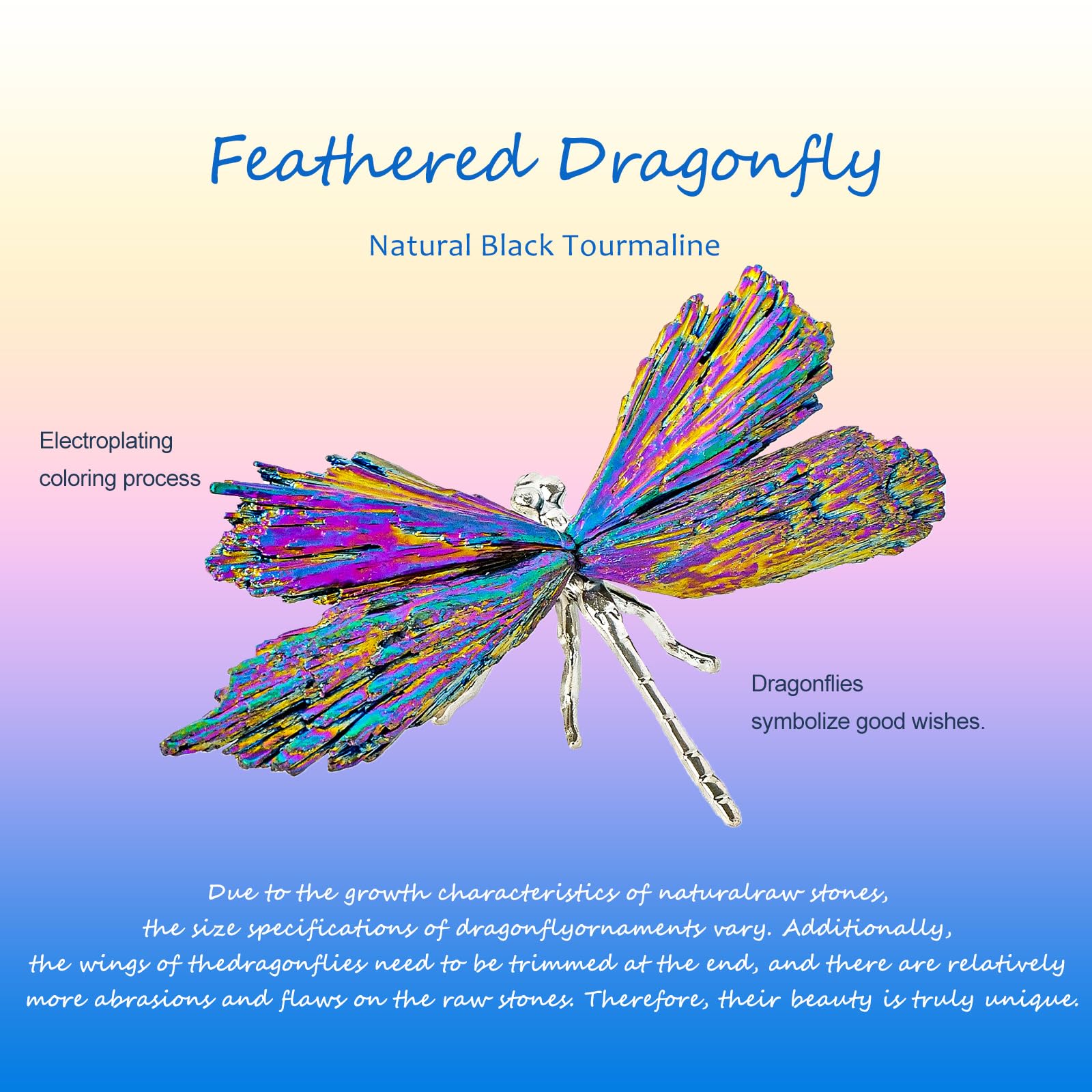 RJINGSHI Dragonfly Decor Tourmaline Crystal Statue Natural Electroplated Blue Collection Natural Home Decor Healing Blue Crystal