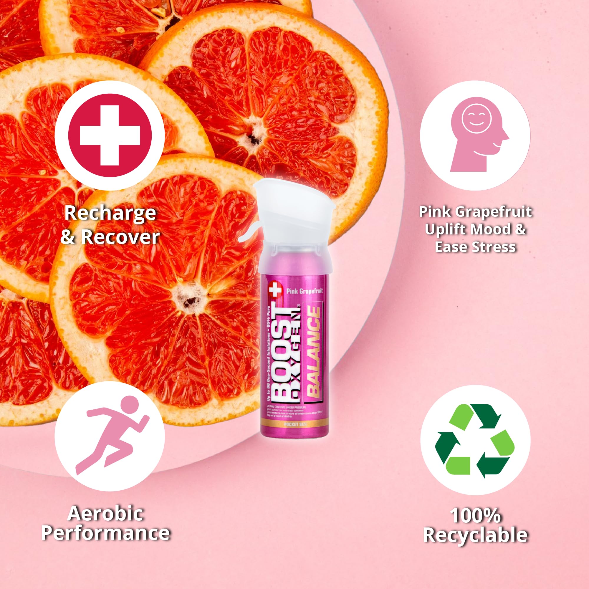 Boost Oxygen Pocket Size Balance Pink Grapefruit Aroma 3L Canister | Respiratory Support for Aerobic Recovery, Altitude, Perform