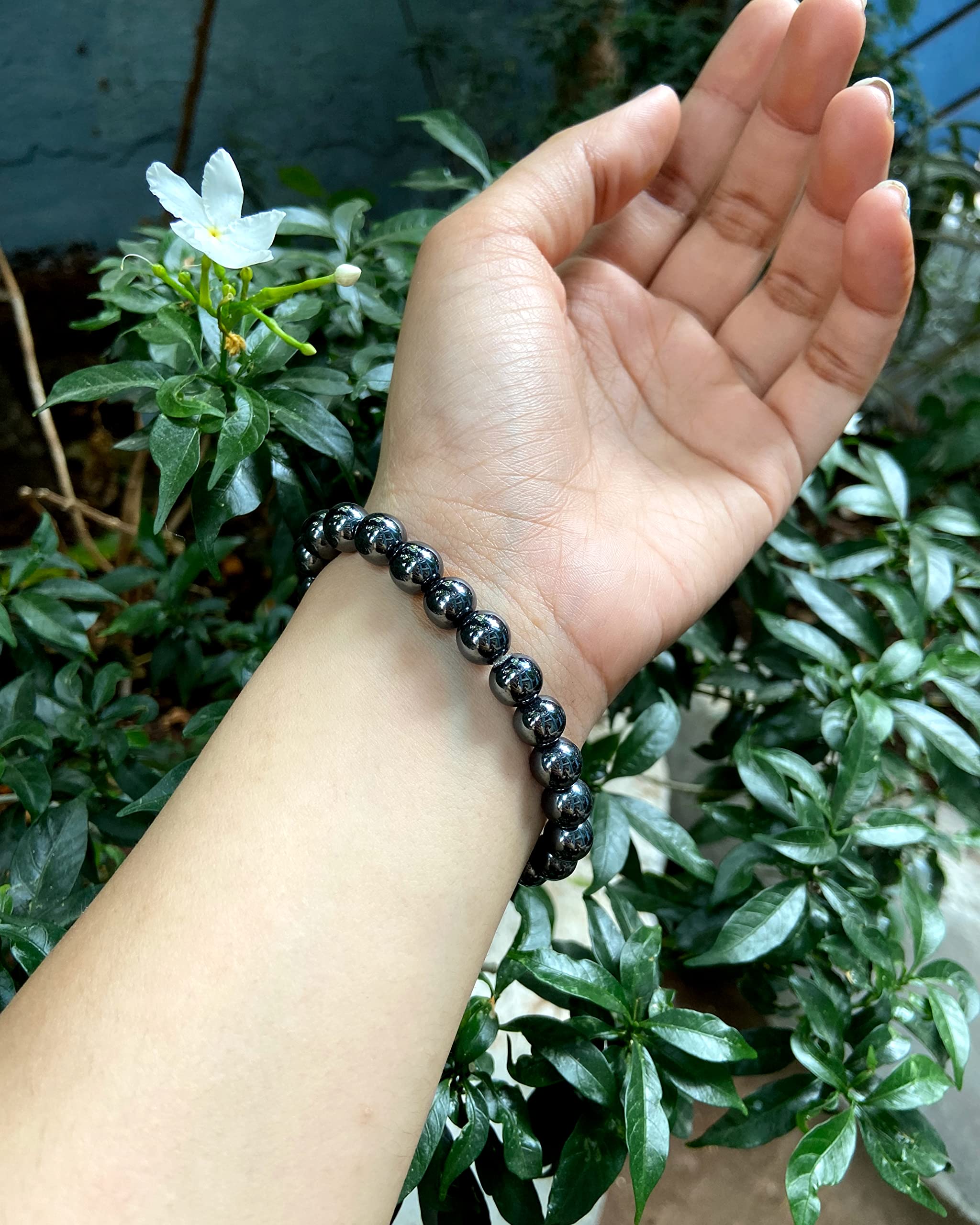 GOLDEN QUARTZ - THE CRYSTAL HUB - Genuine Hematite Bracelet for Grounding and Protection - Natural Gemstone Jewelry 8mm Silver F