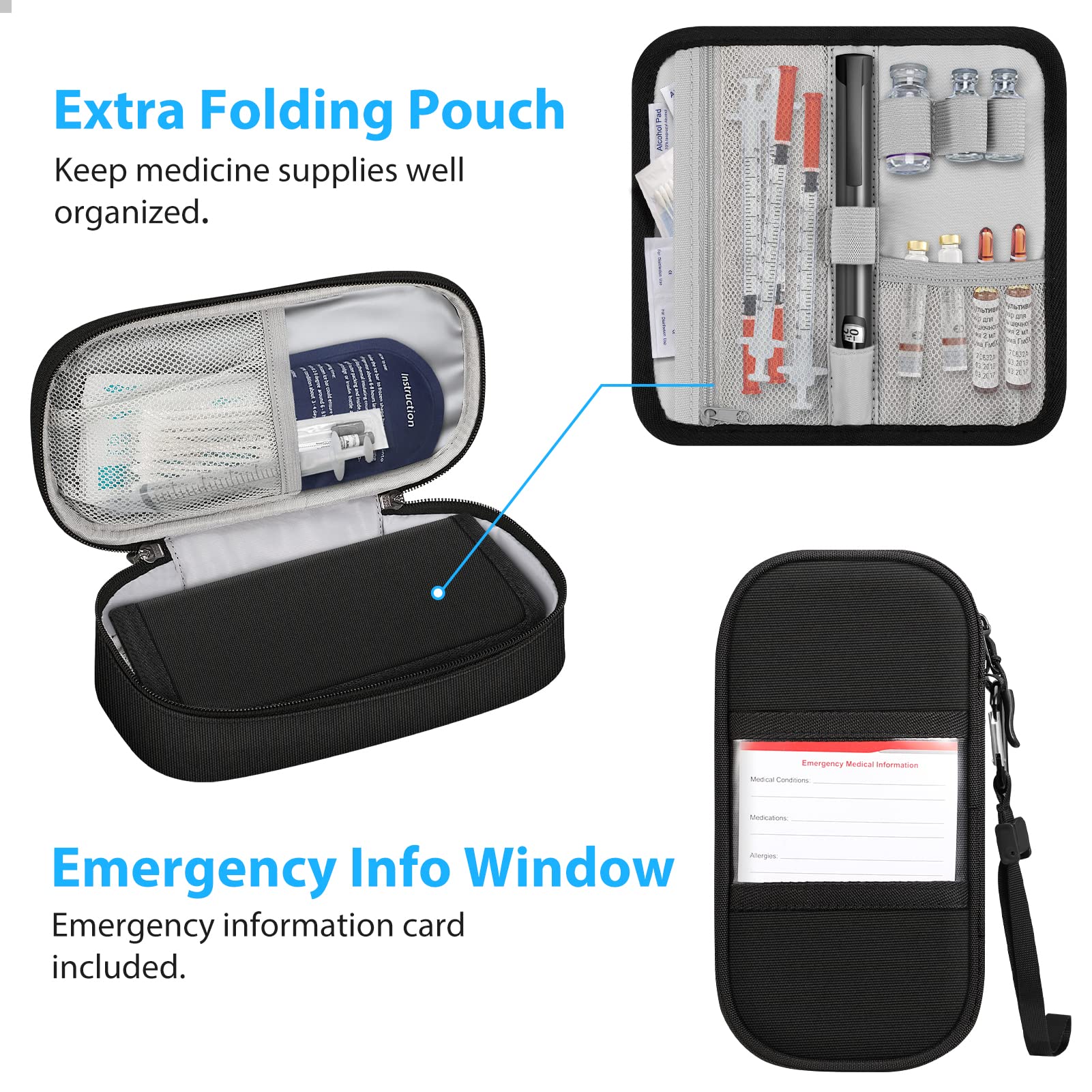 MEDMAX Insulin Cooler Travel Case with 2 Ice Pack, Water Resistant Insulated Diabetic Medication Organizer Carrying Bag with Ext