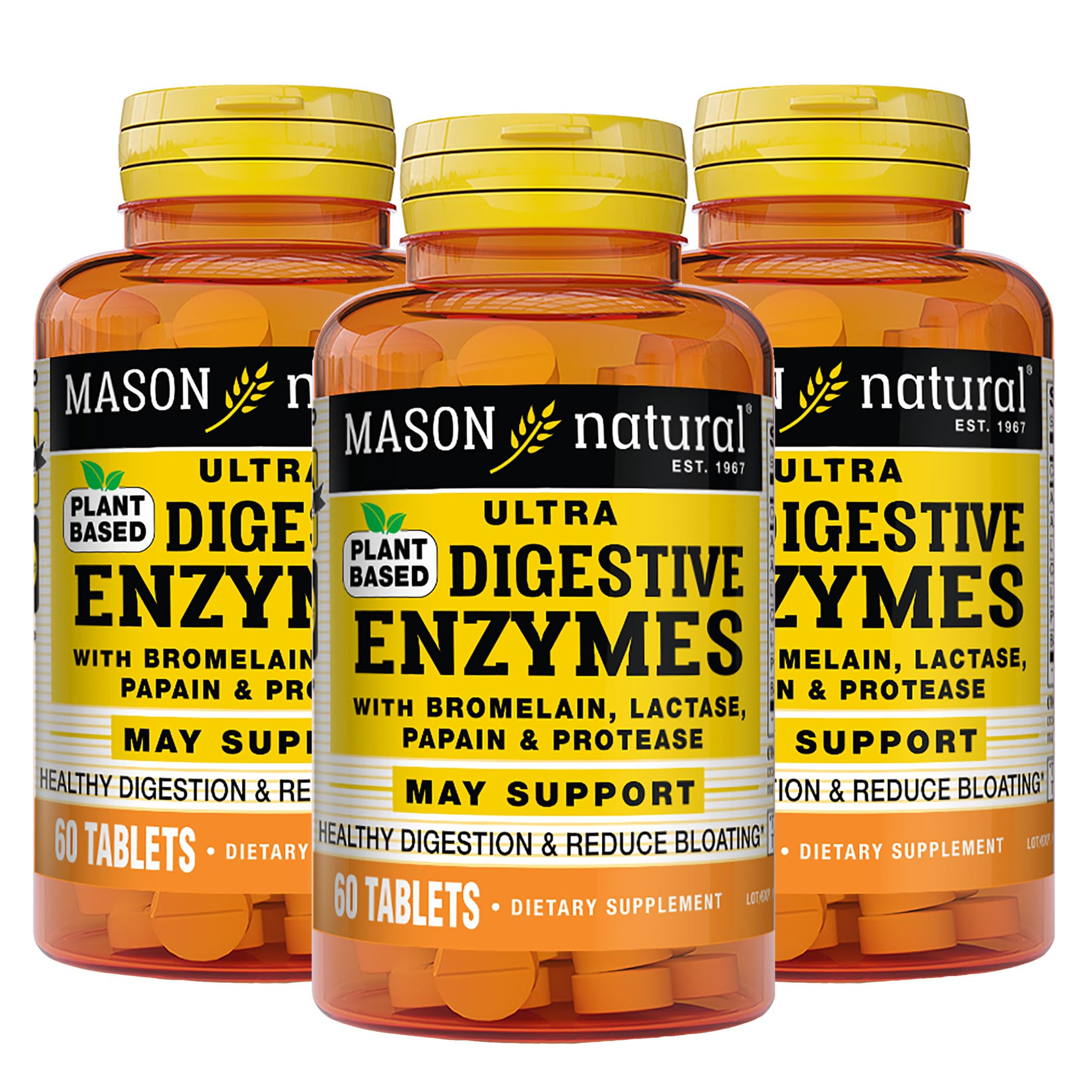 Mason Natural Plant-Based Ultra Digestive Enzymes, with Bromelain, Lactase & Papain, Supports Digestion & Bloating Relief, 60 Ca