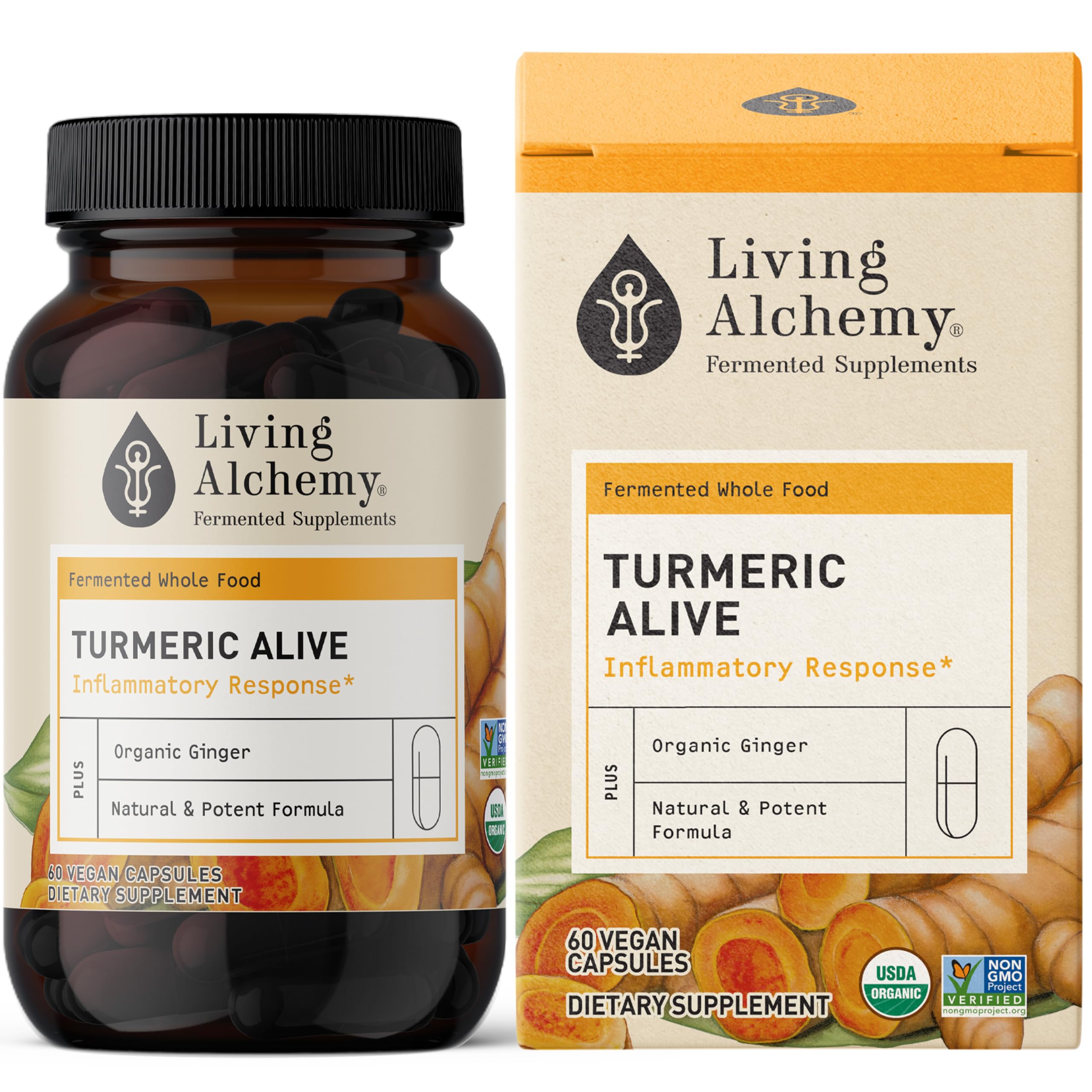 Living Alchemy Turmeric & Ginger Supplement - Fermented Turmeric Capsules For Gut, Mobility, & Joint Support - Natural Herbal Su
