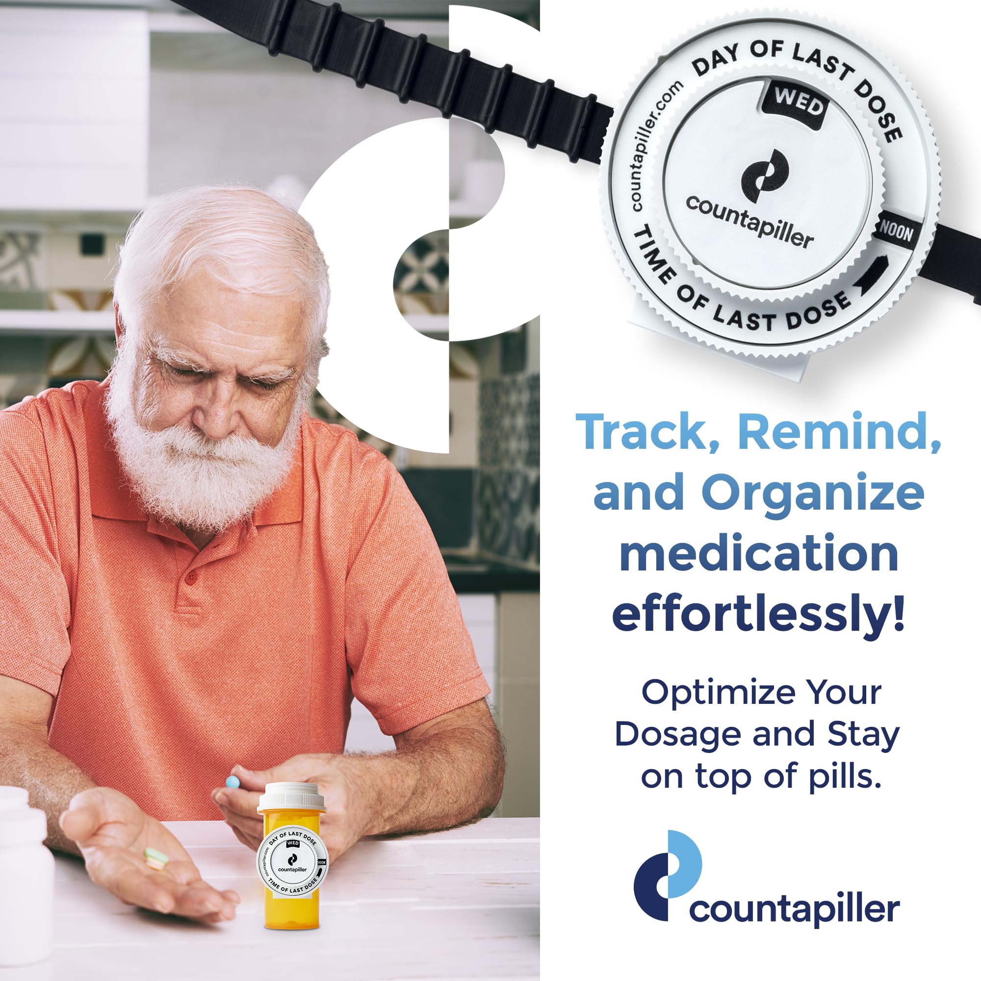 Countapiller - Dosage Time Tracker - Medication Intake Management - Medication Organizer Reminder - AM/PM - Dosage Reminder in D