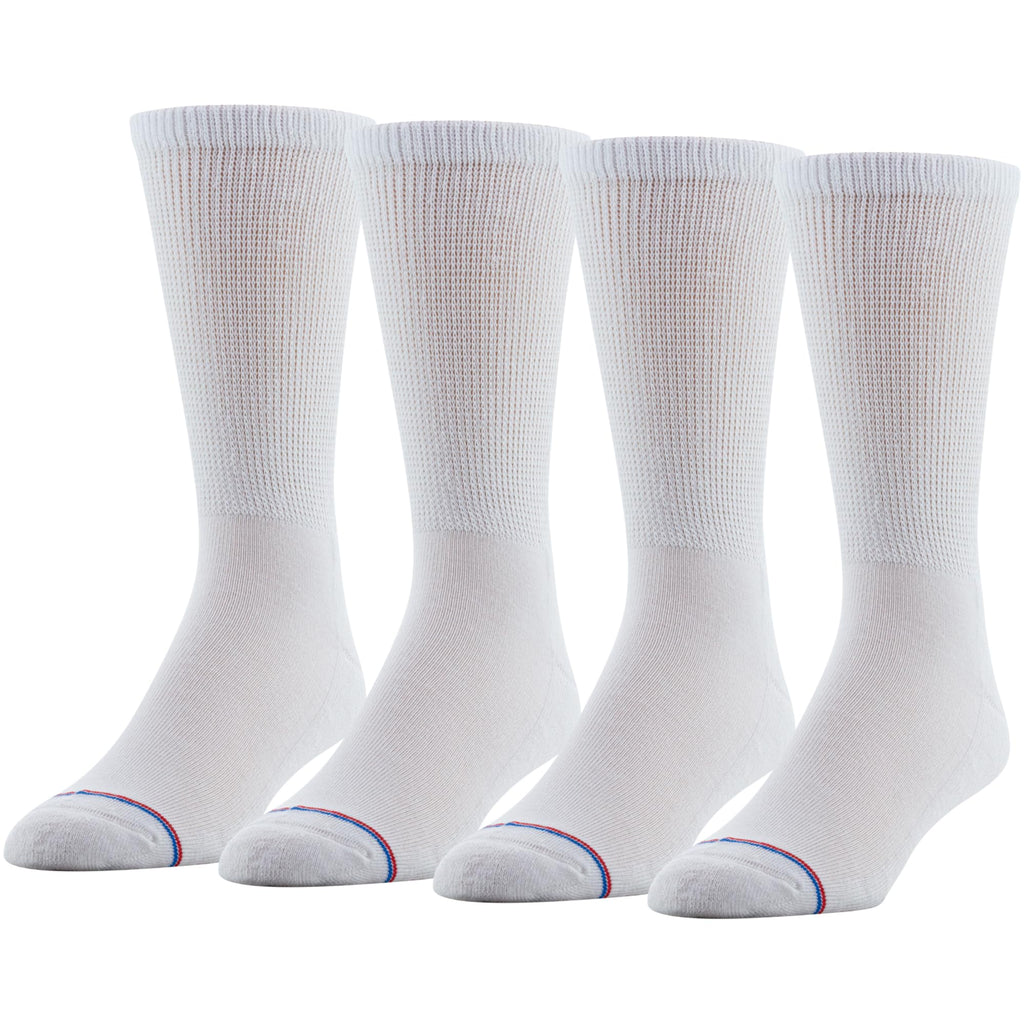 MediPeds womens Peds Crew With Non-binding Top Cushion 4 Pairs diabetic socks and shoe insoles, White, Men s 9-12 Women 10-13 US