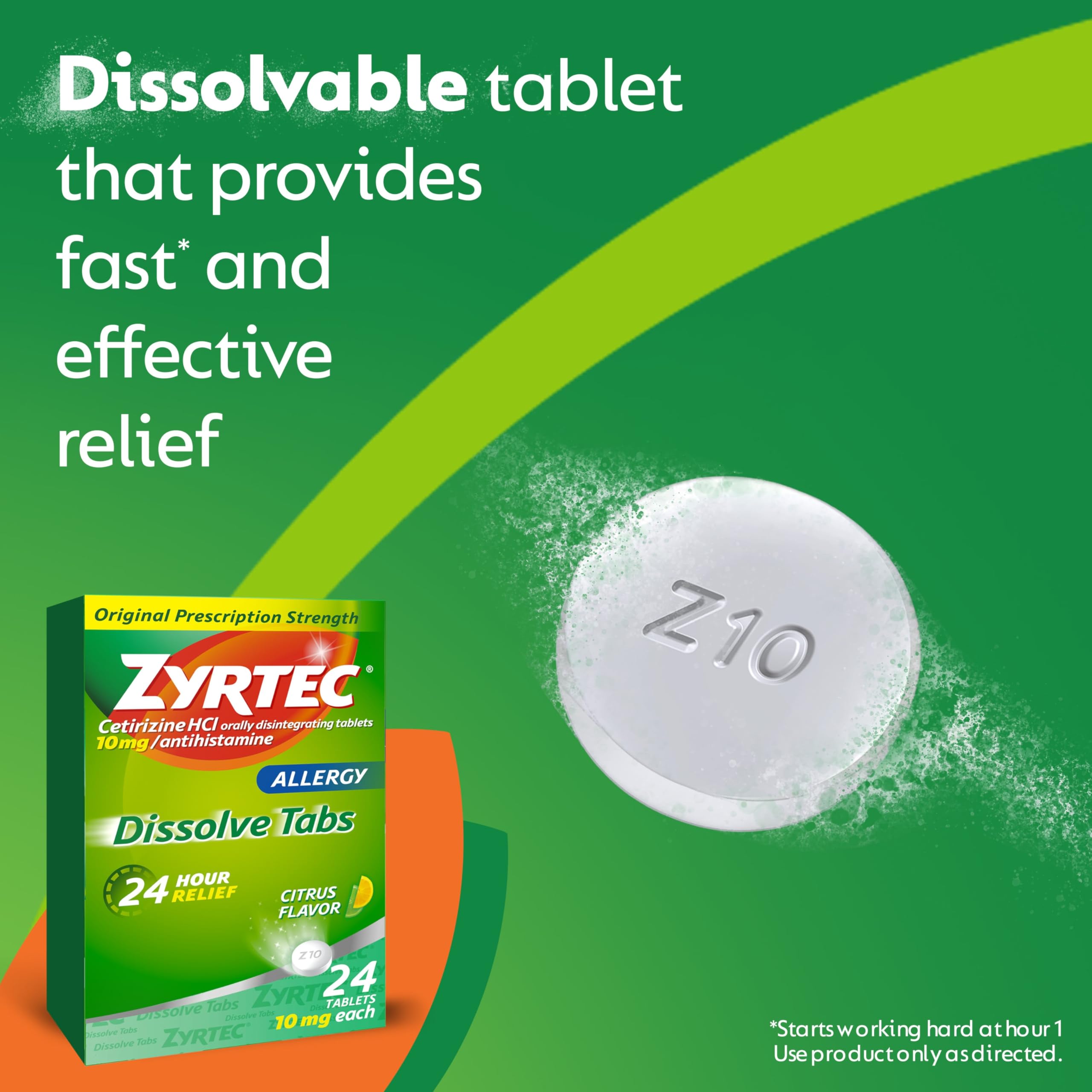 Zyrtec 24 Hour Allergy Relief Dissolving Tablets with 10 mg Cetirizine HCl Antihistamine, Allergy Medicine for Relief from Aller