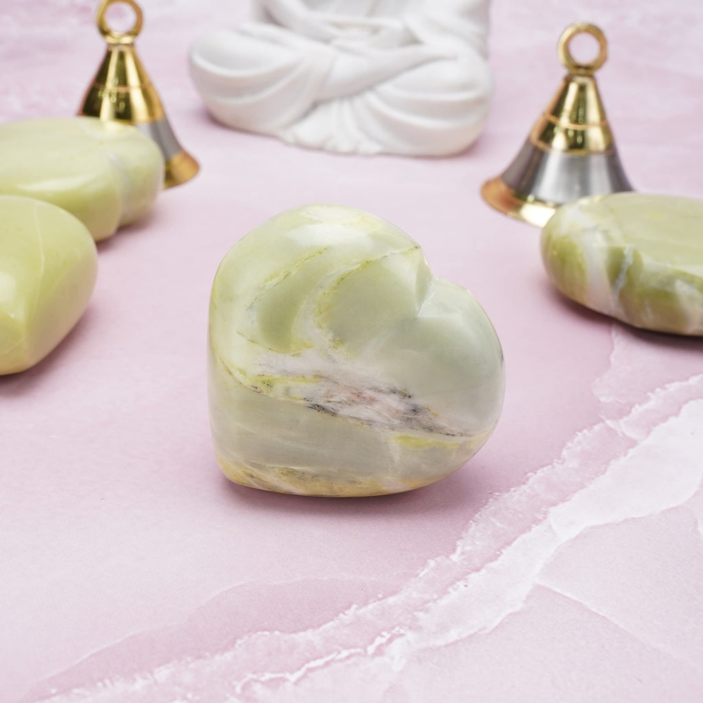 ZAICUS 50mm Serpentine Polished Heart Stone, Healing Crystal Palm Worry Pocket Heart Love Stones for Tumble Collection | Reiki S