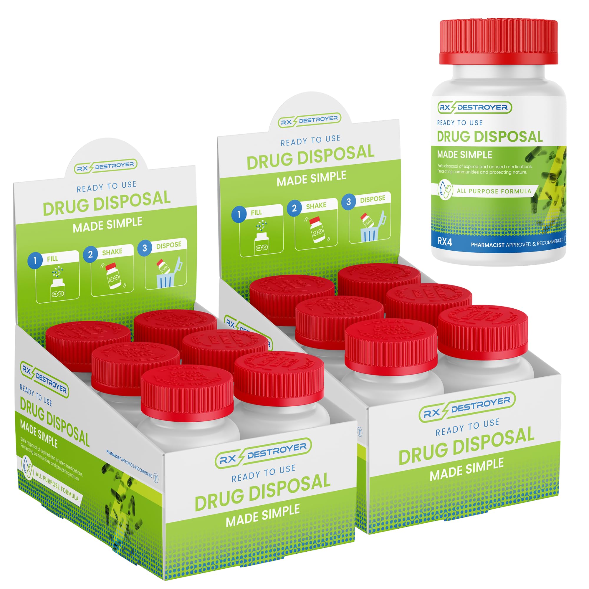 Rx Destroyer All-Purpose Formula, 4 oz. Bottle [12 Bottles Total] - Eco-Friendly Medication Buster Solution, Drug Disposal Bottl
