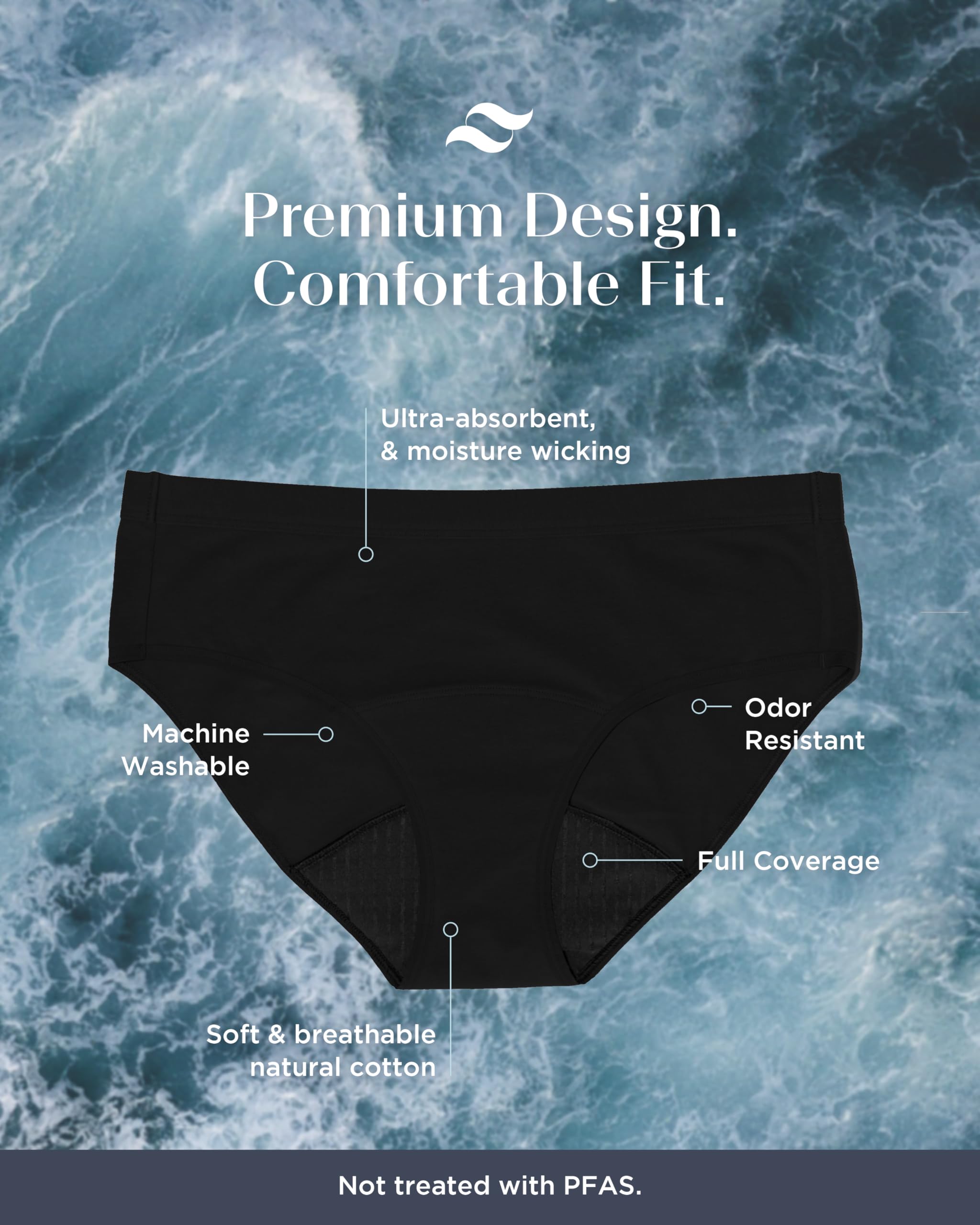 Saalt EveryWear Cotton Brief - Leakproof Period Underwear - Mid-Rise, Full Coverage Womens Underwear - Reusable & Washable - Rep