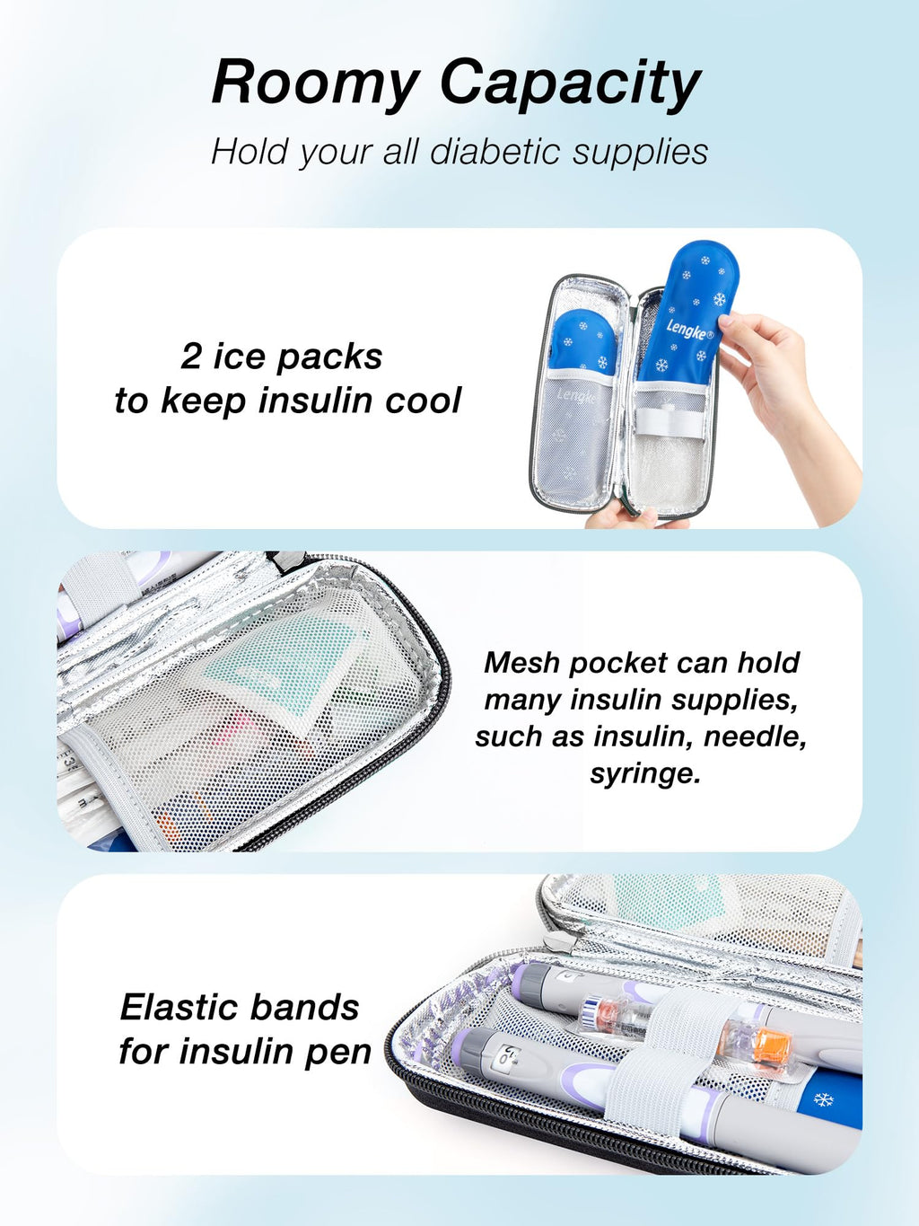 LengKe Insulin Cooler Travel Case - Upgraded EVA Insulin Travel Case with 2 TSA Approved Ice Packs, Portable Insulated Medicine
