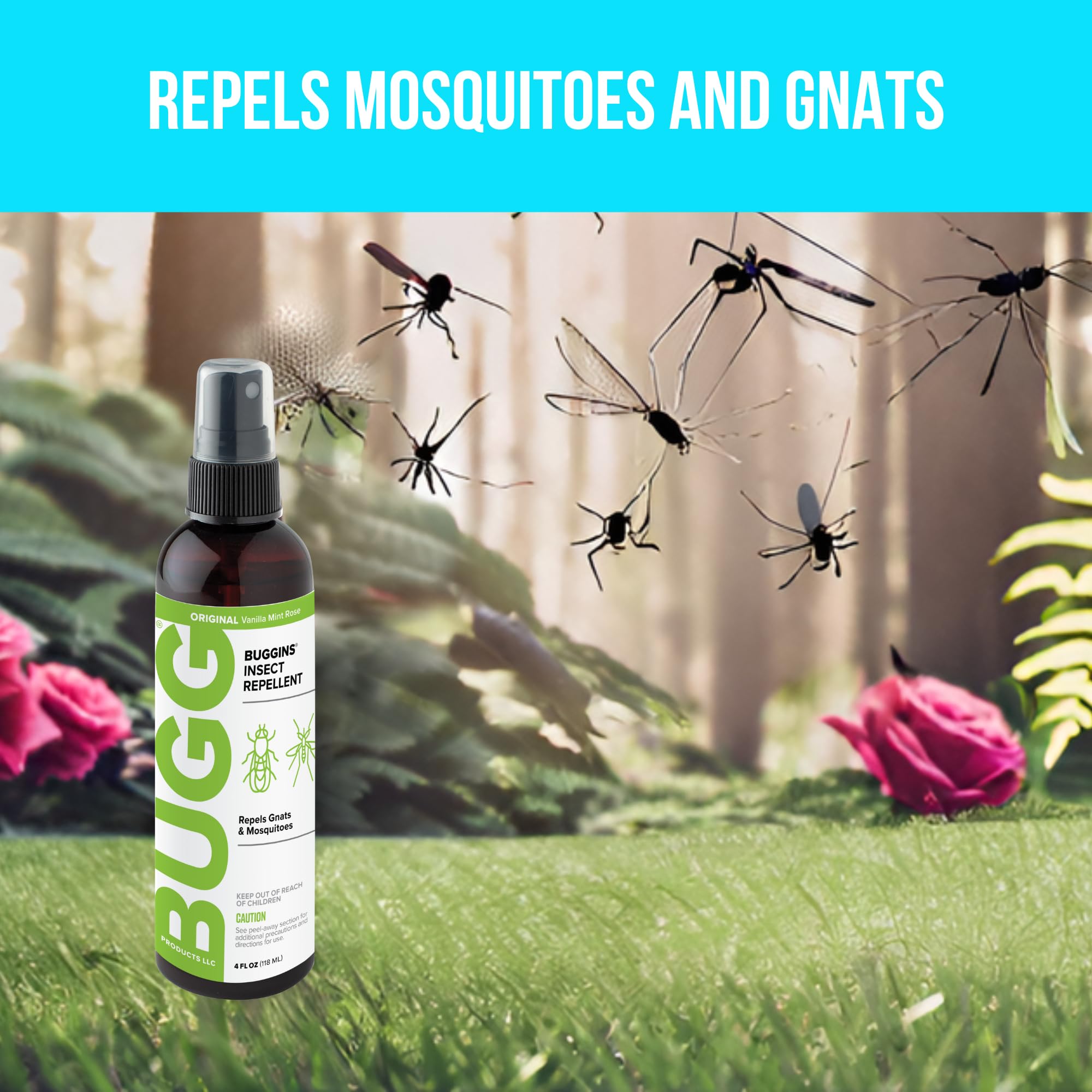 BUGGINS Original - Insect Repellent - Gnats & Mosquitoes, DEET Free, Non-Greasy - 4 oz Pump Spray Bottle