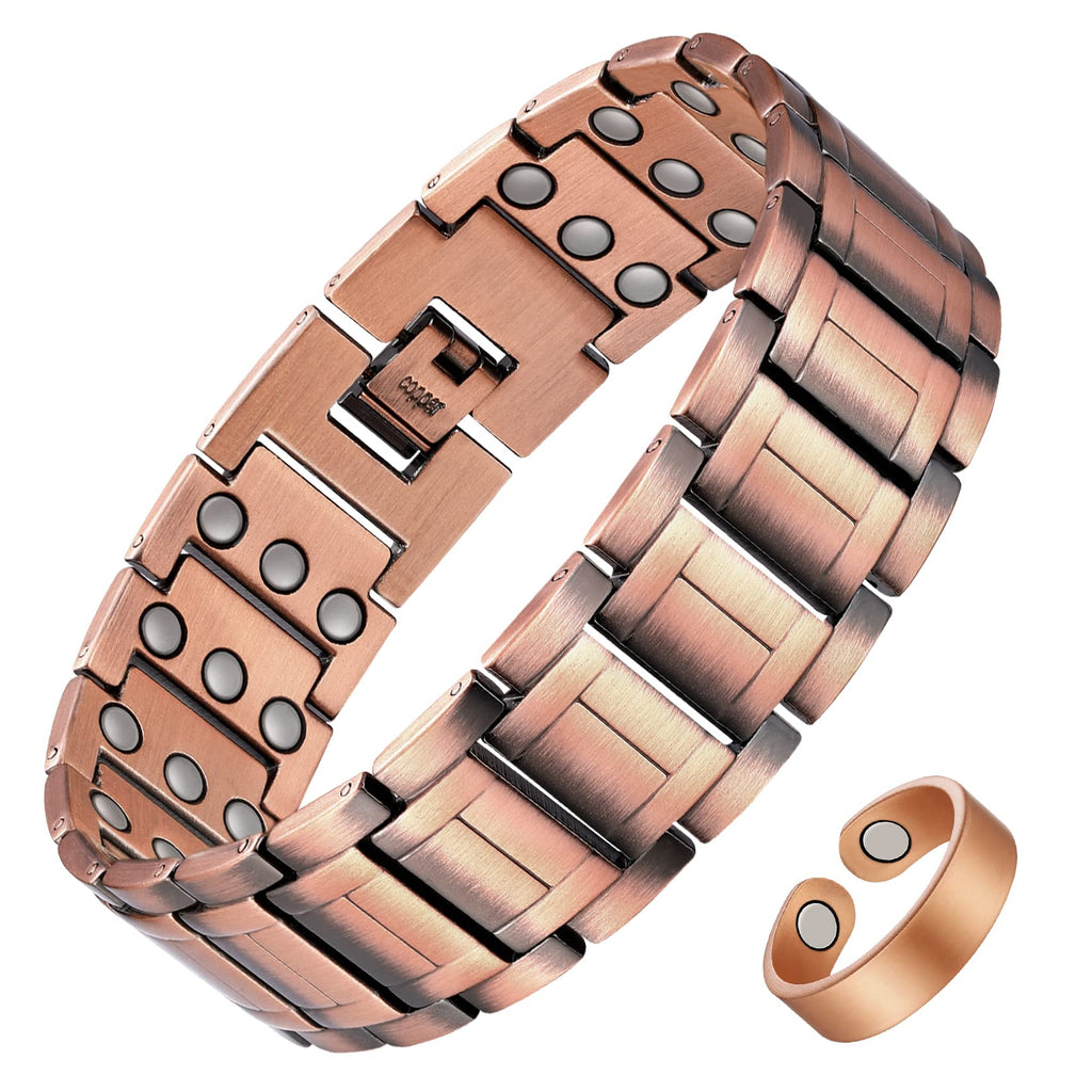 Feraco Copper Bracelets for Men & Copper Ring-Pure Copper Magnetic Bracelet with 57 Ultra Powerful 3500 Gauss Neodymium Magnets,