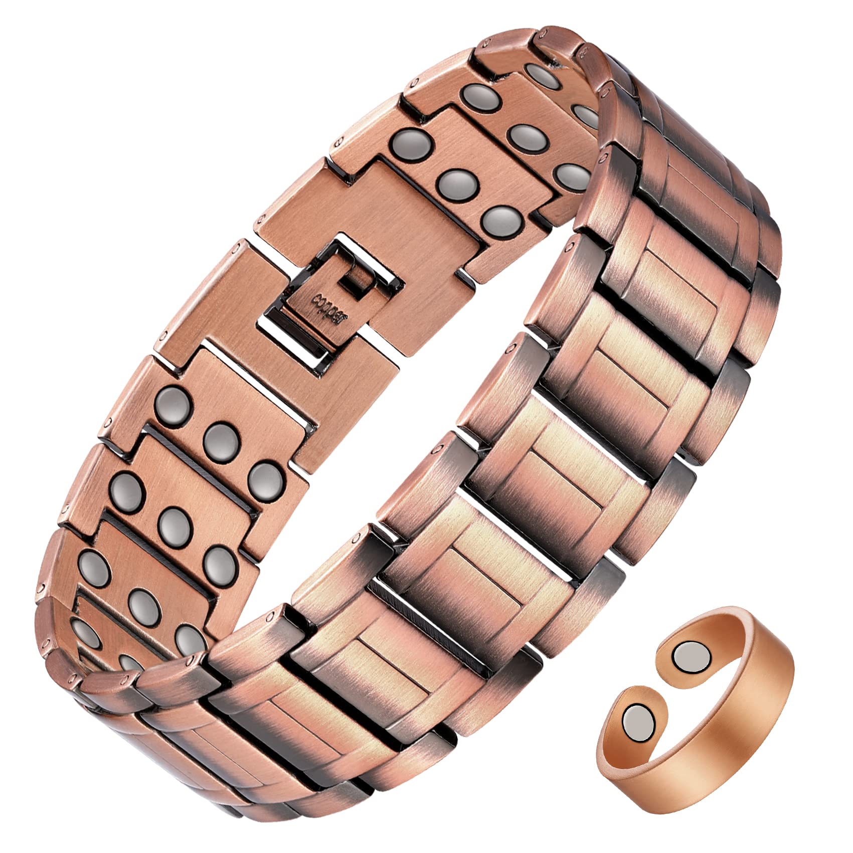 Feraco Copper Bracelets for Men & Copper Ring-Pure Copper Magnetic Bracelet with 57 Ultra Powerful 3500 Gauss Neodymium Magnets,