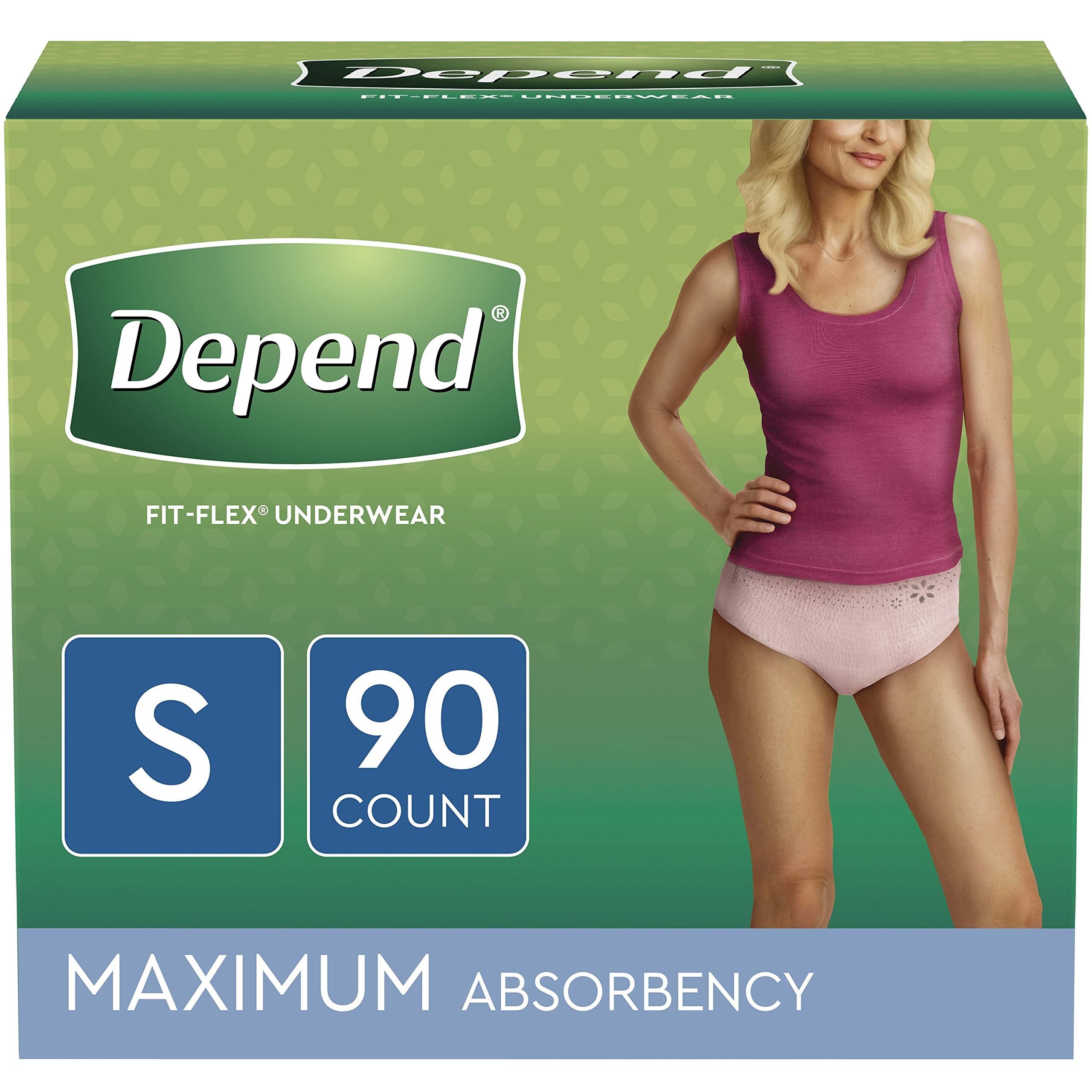 Depend FIT-FLEX Incontinence Underwear for Women, Disposable, Maximum Absorbency, S, 90 Ct
