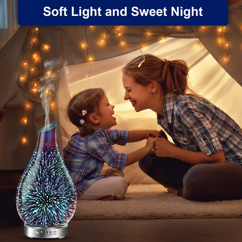 MAXWINER Essential Oil Diffusers Ultrasonic 3D Glass Aromatherapy Diffuser, Auto Shut-Off, Timer Setting, 7 Colors LED Lights Ch