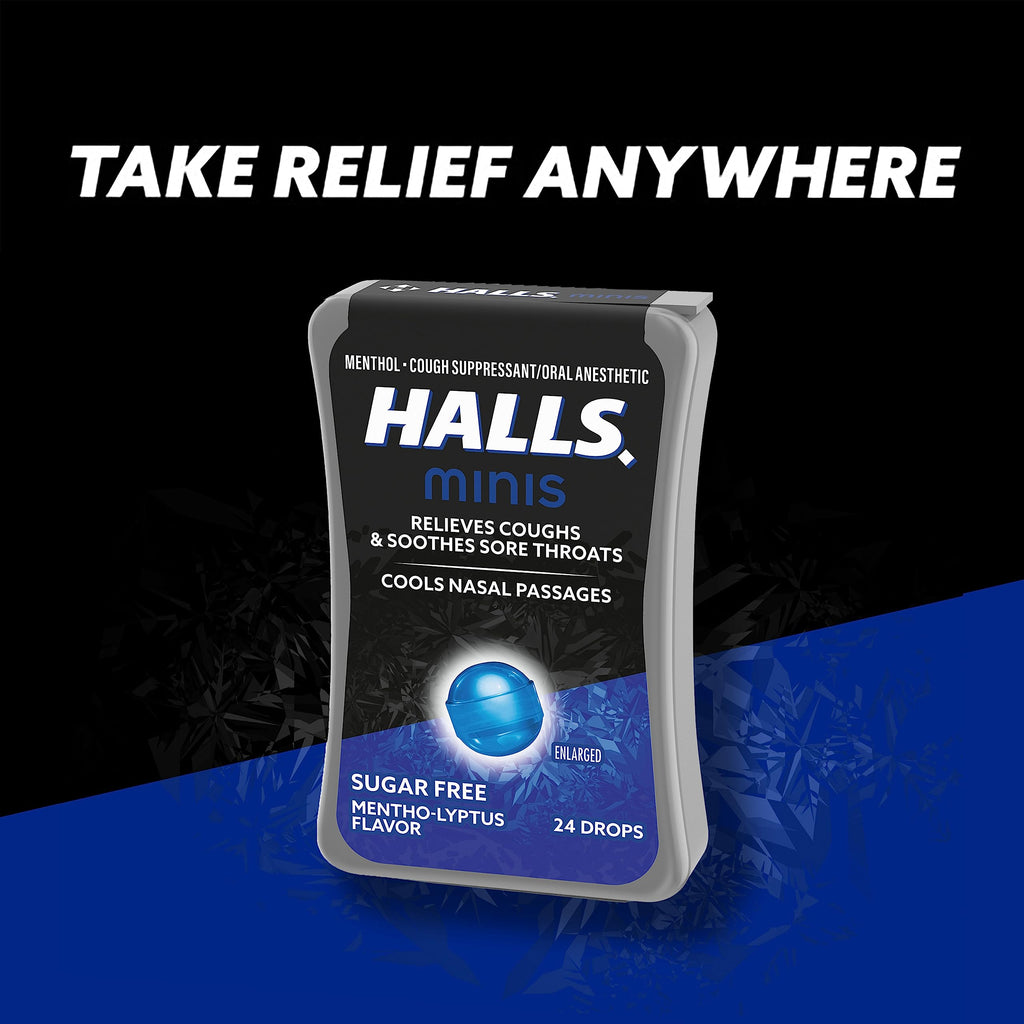 HALLS Minis Mentho-Lyptus Flavor Sugar Free Cough Drops, 8 Packs of 24 Drops (192 Drops Total)