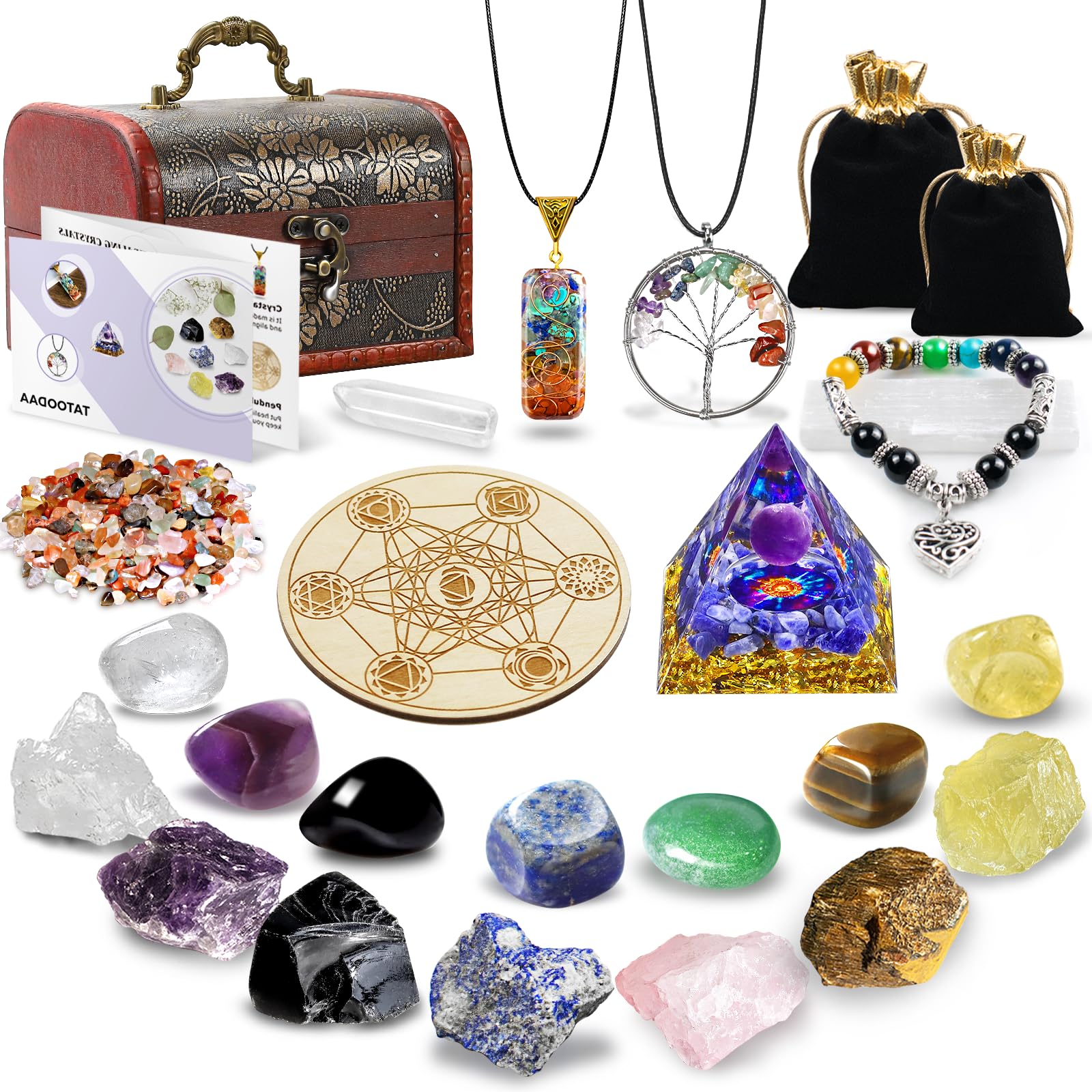 Crystals and Healing Stones,26 Pcs Healing Crystal Set for Meditation,7 Raw Chakra Stones Crystals Kit Pyramid Reiki Real Crysta