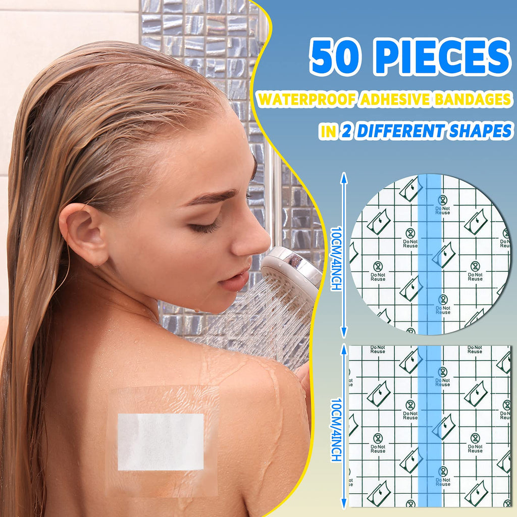 50 Pieces Waterproof Adhesive Bandages Transparent Stretch Bandages Protective Clear Films Dressing Tattoo Cover Dressing Tapes