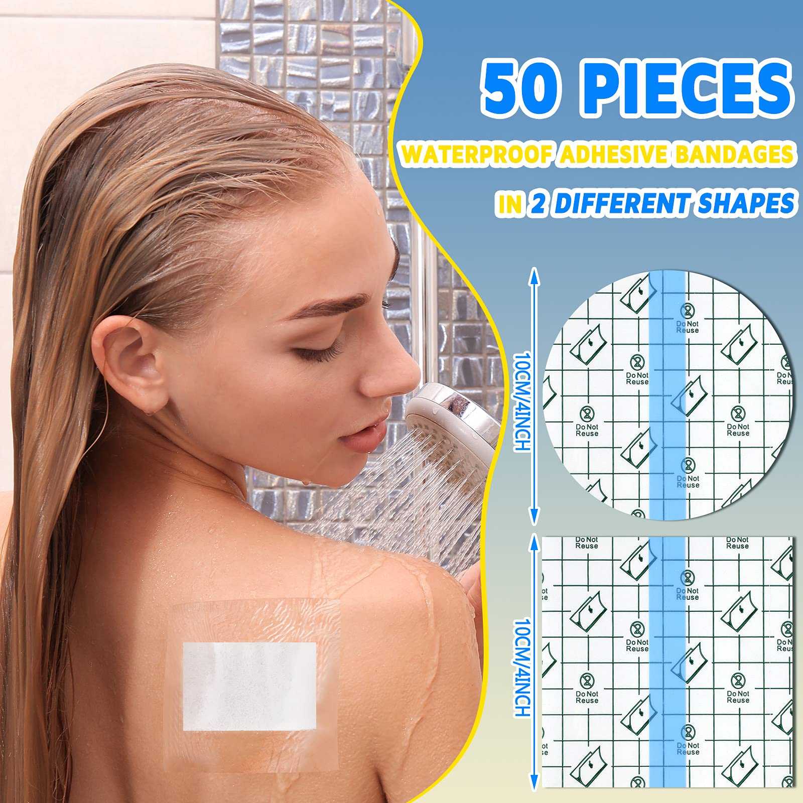 50 Pieces Waterproof Adhesive Bandages Transparent Stretch Bandages Protective Clear Films Dressing Tattoo Cover Dressing Tapes