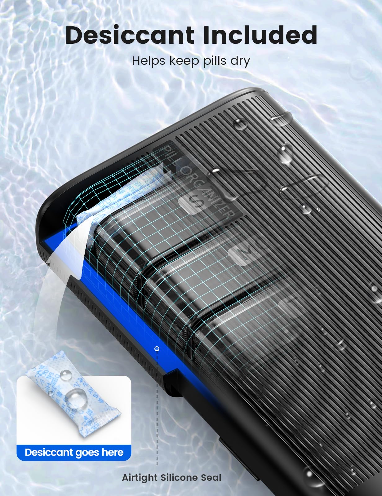 Weekly Pill Organizer 2 Times a Day, 7 Day AM PM Pill Box with Built-in Desiccant, Portable Medicine Case with 7 Detachable Cont