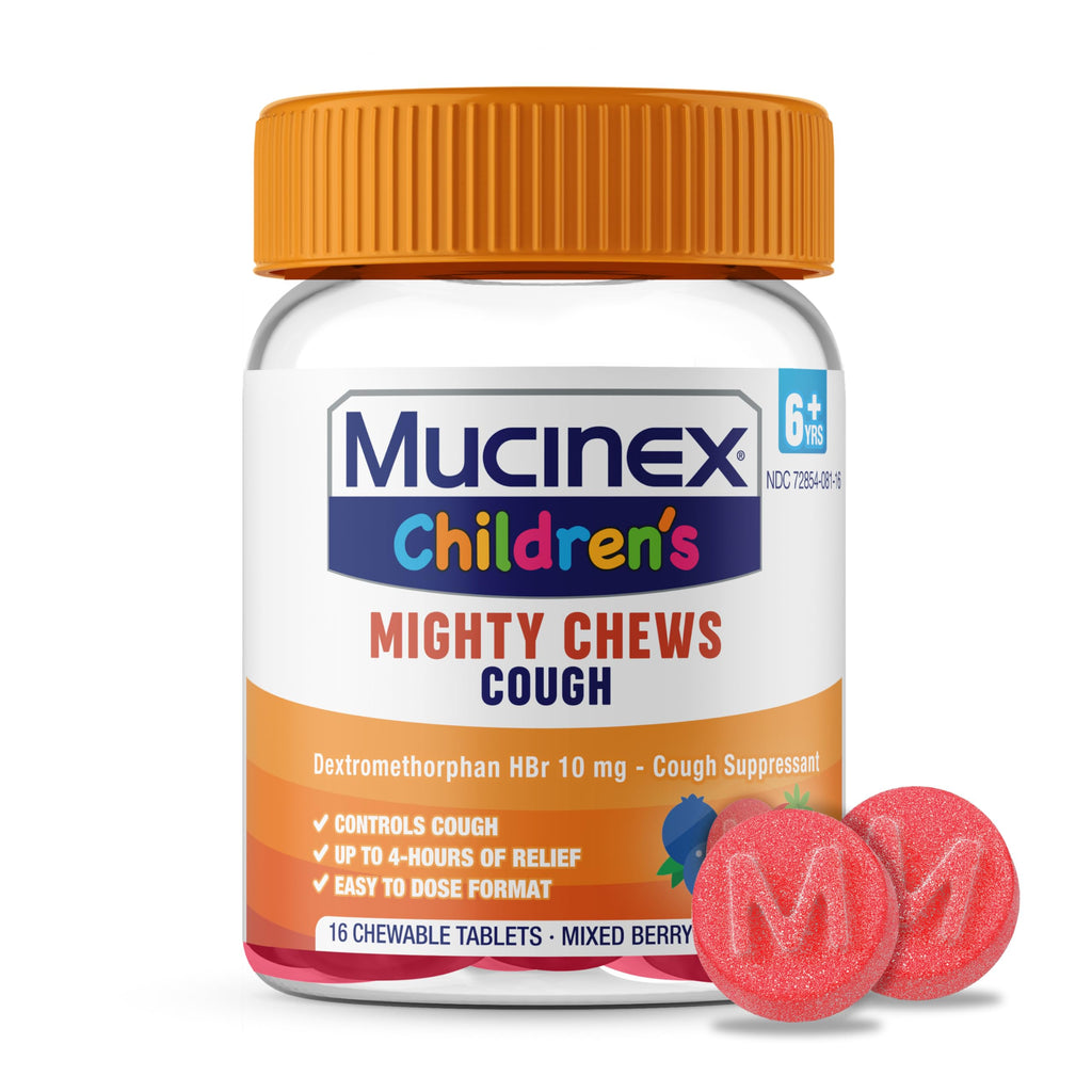 Mucinex Childrens Mighty Chews Kids Cough Medicine, Easy to Dose Cough Suppressant for Kids with Dextromethorphan, Kids Travel 