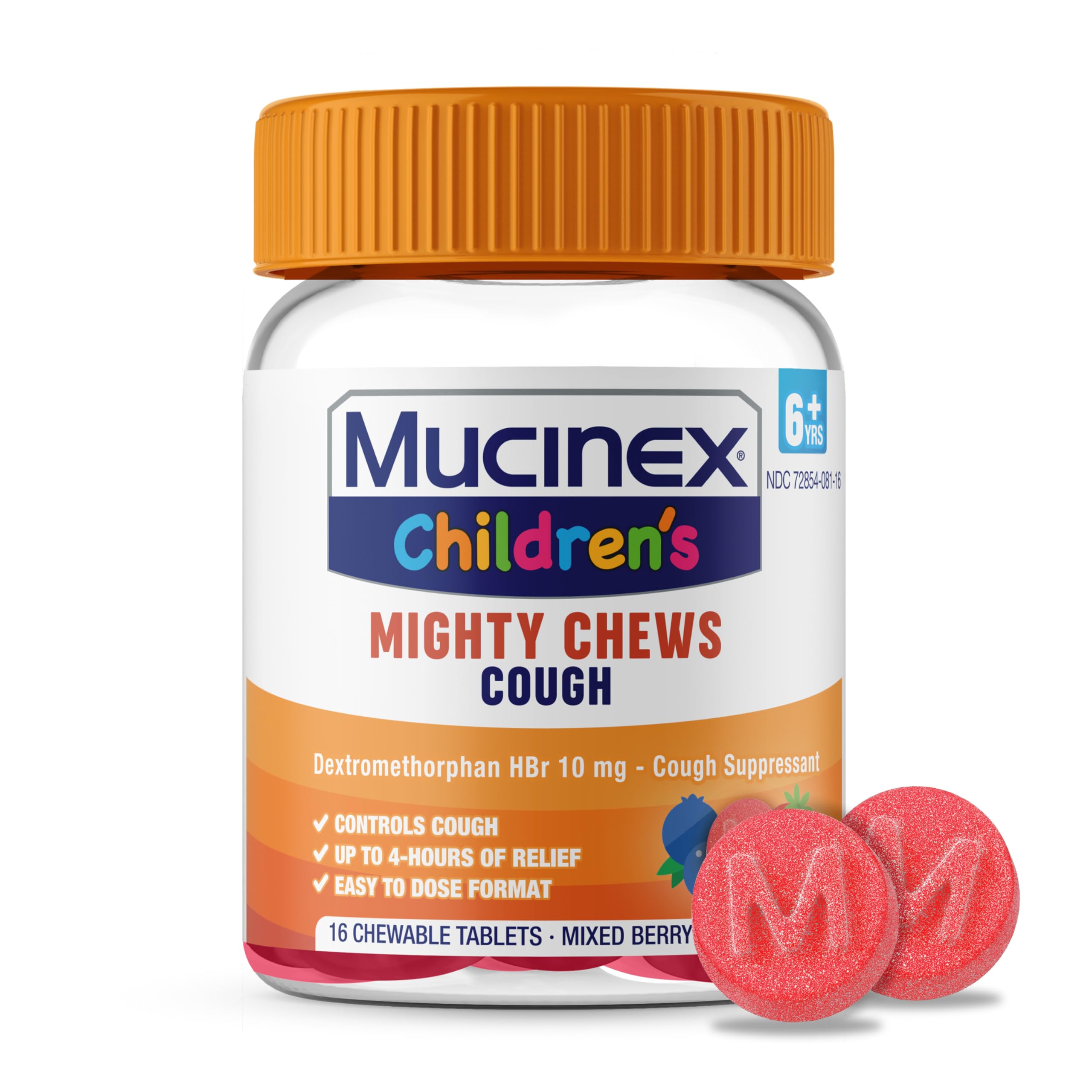 Mucinex Childrens Mighty Chews Kids Cough Medicine, Easy to Dose Cough Suppressant for Kids with Dextromethorphan, Kids Travel 