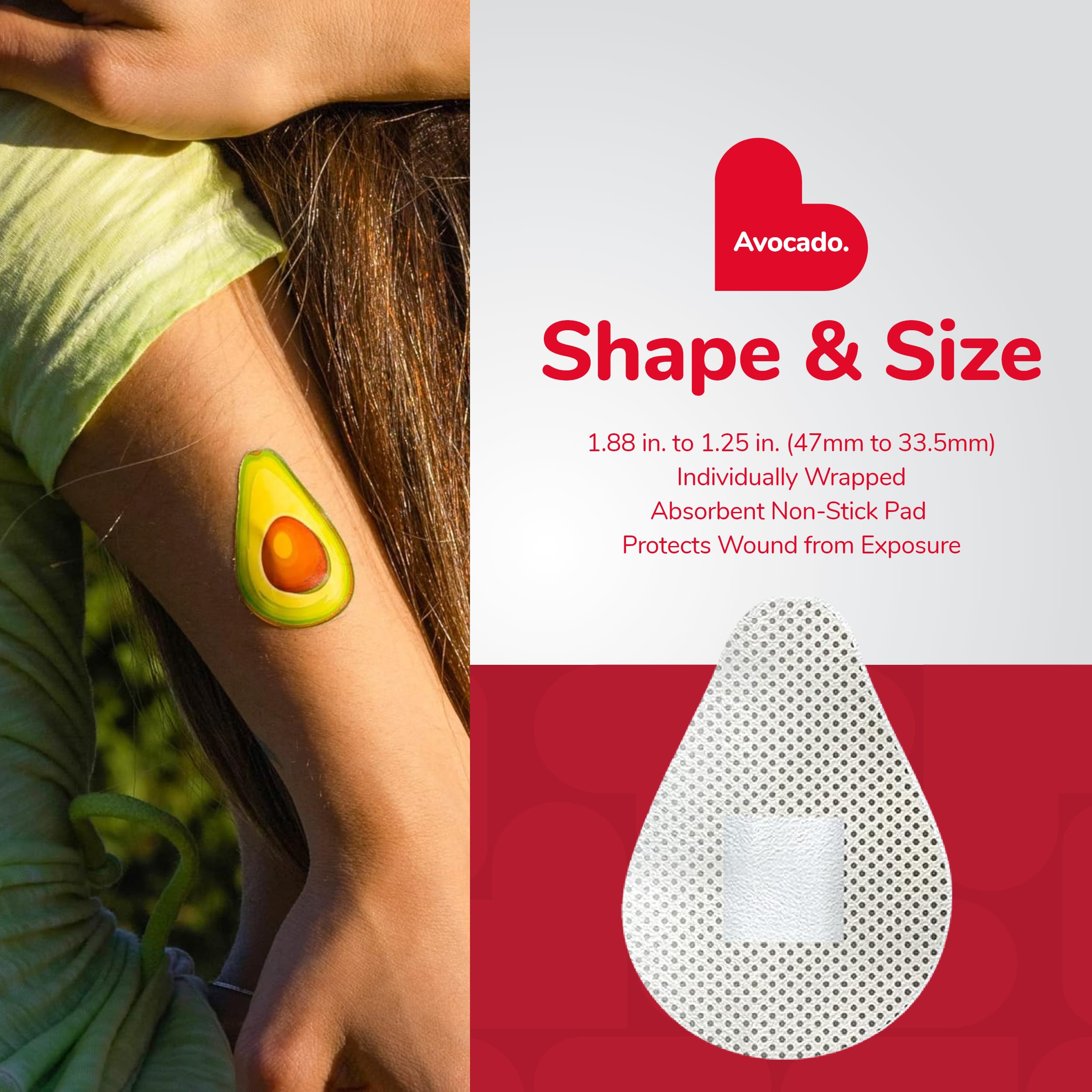 BioSwiss Bandages, Avocado Shaped Self Adhesive Bandages, Latex Free Sterile Wound Care, Fun First Aid Kit Supplies for Kids, 50