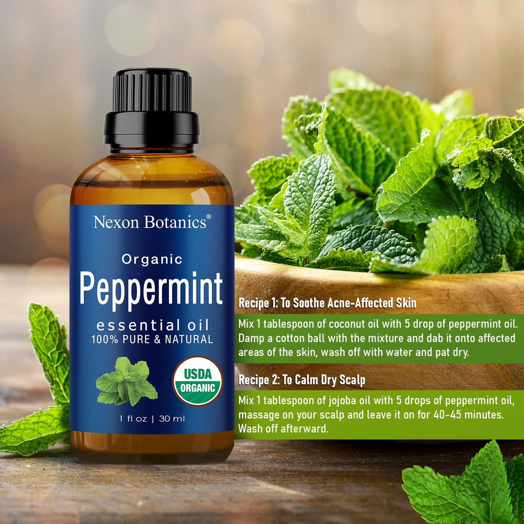 Organic Peppermint Essential Oil 30 ml - 100% Pure Peppermint Oil for Diffuser -Natural, Undiluted Menthol Oil for Hair Care - M