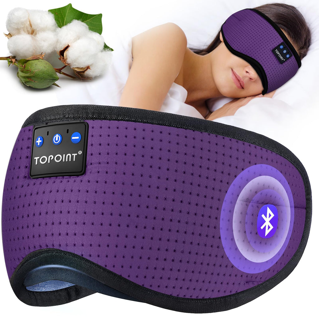 TOPOINT Sleep Mask Headphones Bluetooth Wireless 5.4, Breathable Cotton Eye Mask for Sleeping Side Sleepers Travel Music Headset