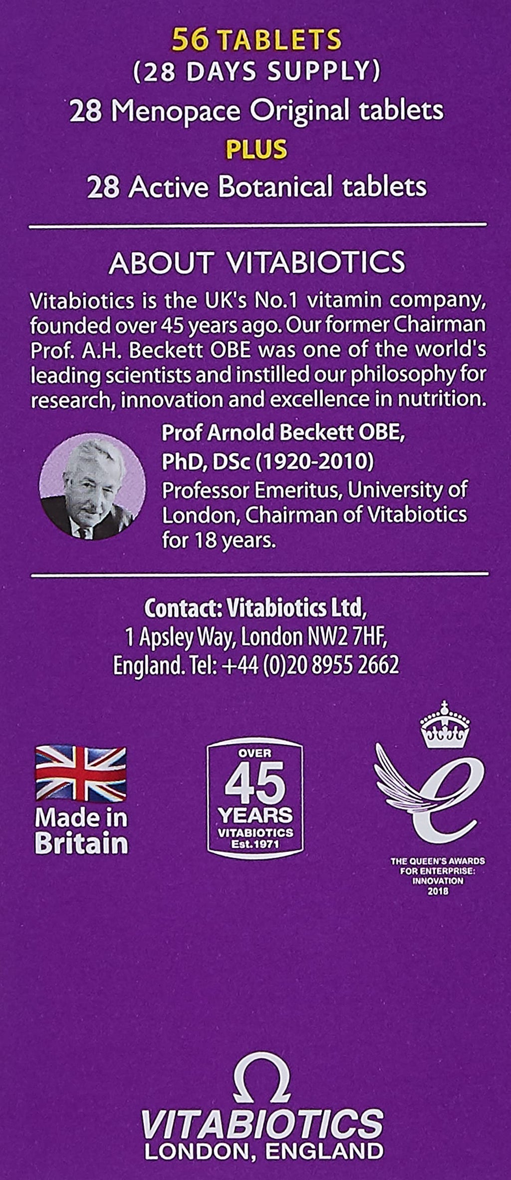Vitabiotics Ltd Vitabiotics Menopace Plus Active Botanical 56 Tablets (2X28 D.