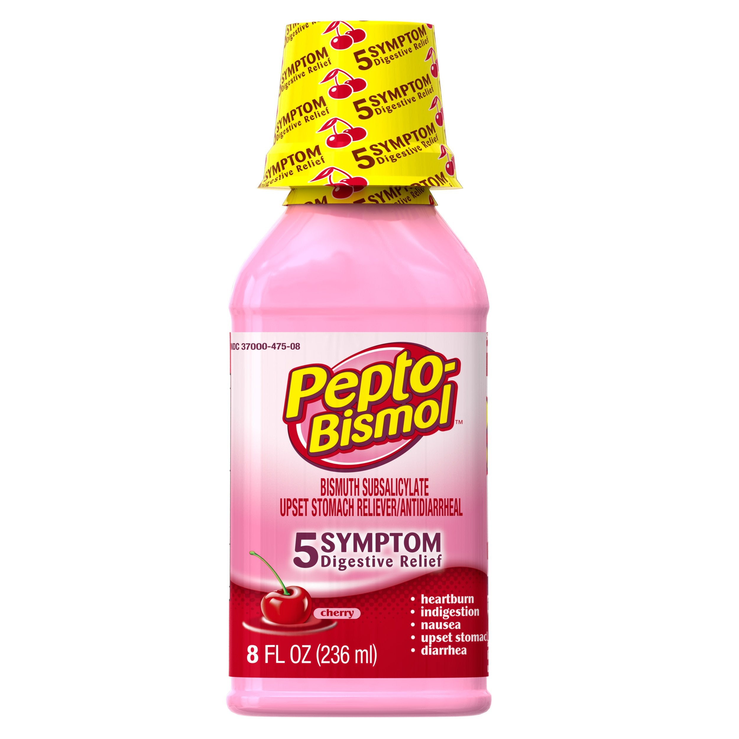 Pepto-Bismol Cherry Liquid 5 Symptom Medicine - Including Upset Stomach & Diarrhea Relief, 8-Fluid Ounce Bottles (Pack of 6)