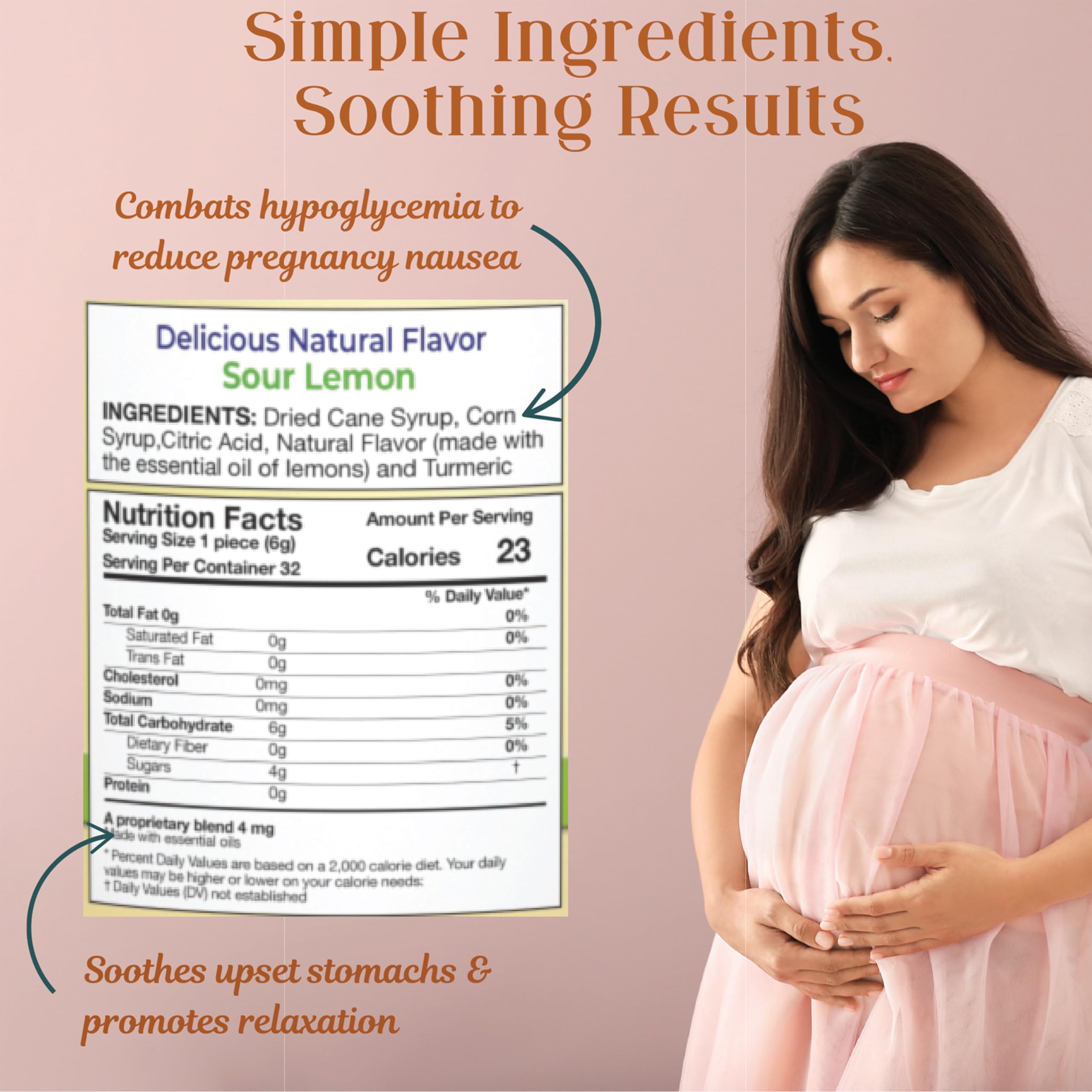 Preggie Pop Drops Pregnancy Nausea Relief Morning Sickness Candy with Essential Oils for Pregnant Women - Natural Sour Lemon, 32