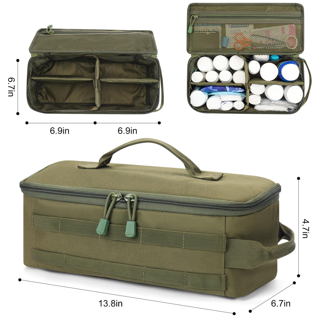 QISVVE First Aid Bag Empty Pill Box Organizer,Tactical Medical Bag Case,Portable EDC Travel Medicine Pill Bottle Organizer (Gree