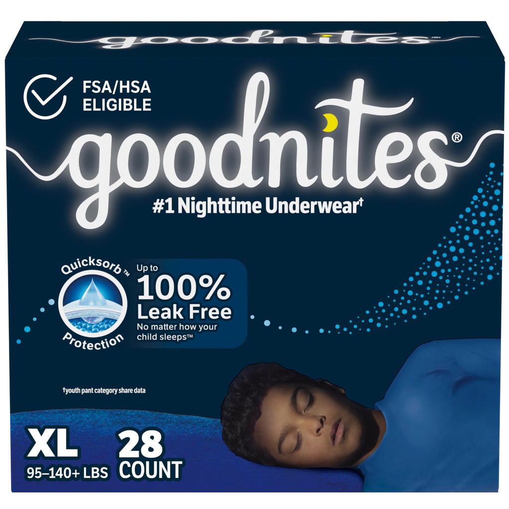 Goodnites Boys Bedwetting Underwear, Size Extra Large (95-140+ lbs), 28 Ct (2 Packs of 14), Packaging May Vary